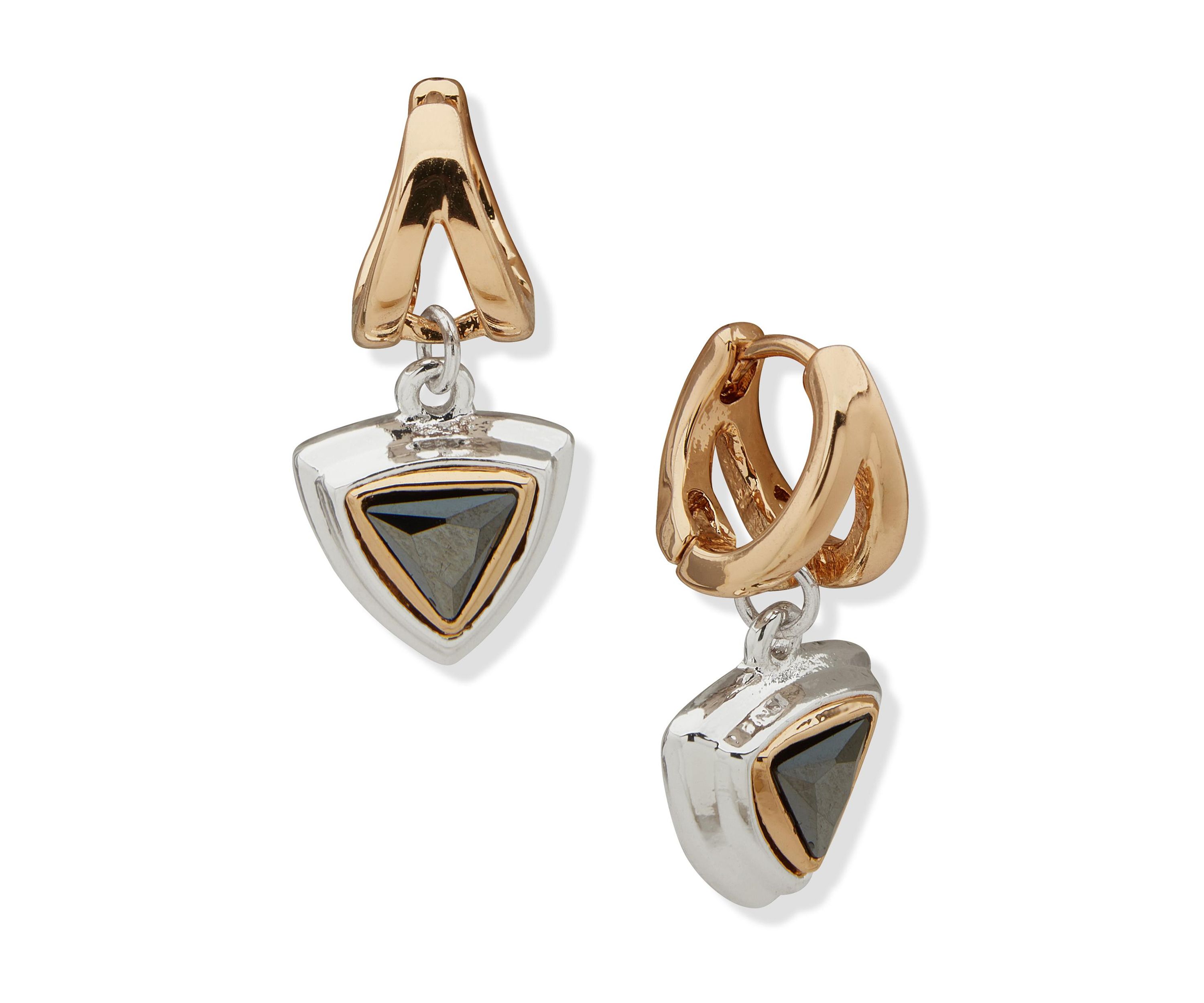 Tri Tone 12 Millimeter Drop Hoop Earrings