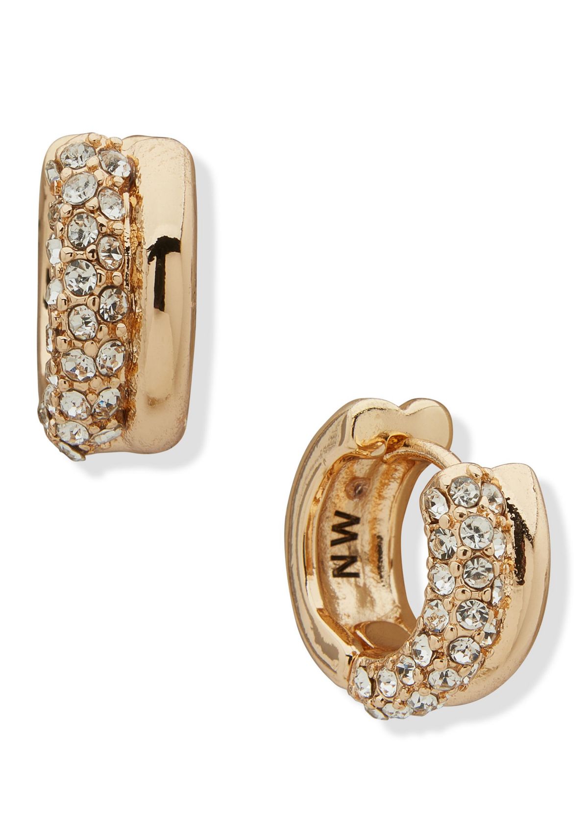 Gold Tone 15 Millimeter Pavé Huggie Hoop Earrings