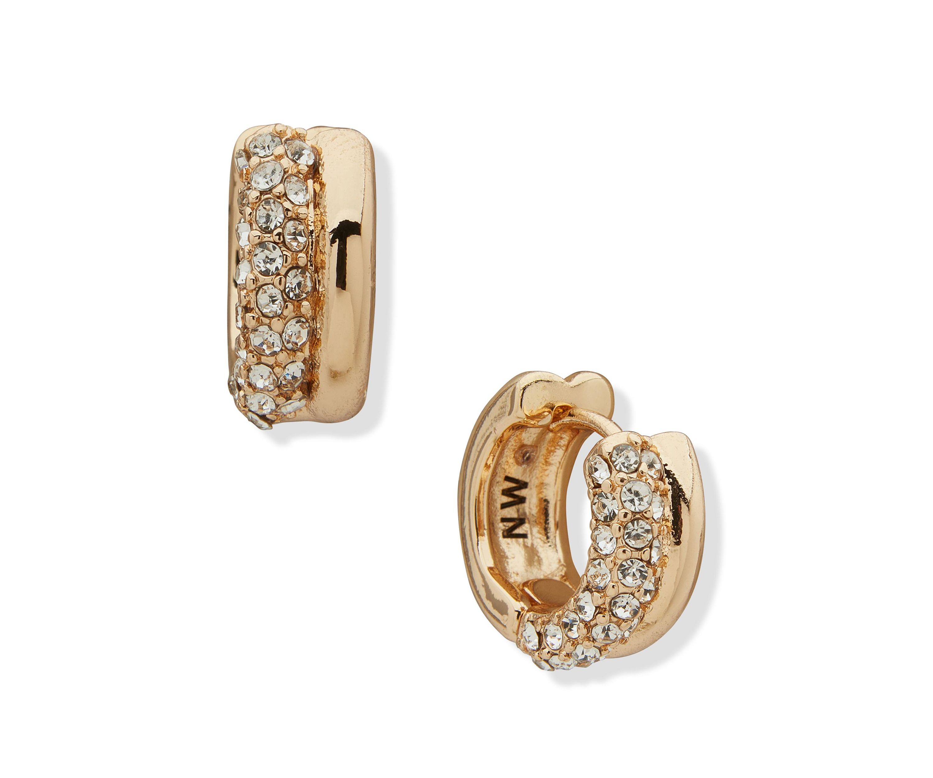 Gold Tone 15 Millimeter Pavé Huggie Hoop Earrings