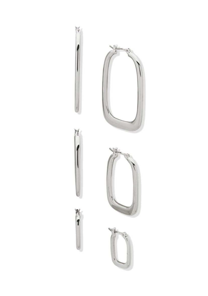 Trio Squared Hoop Earrings Set