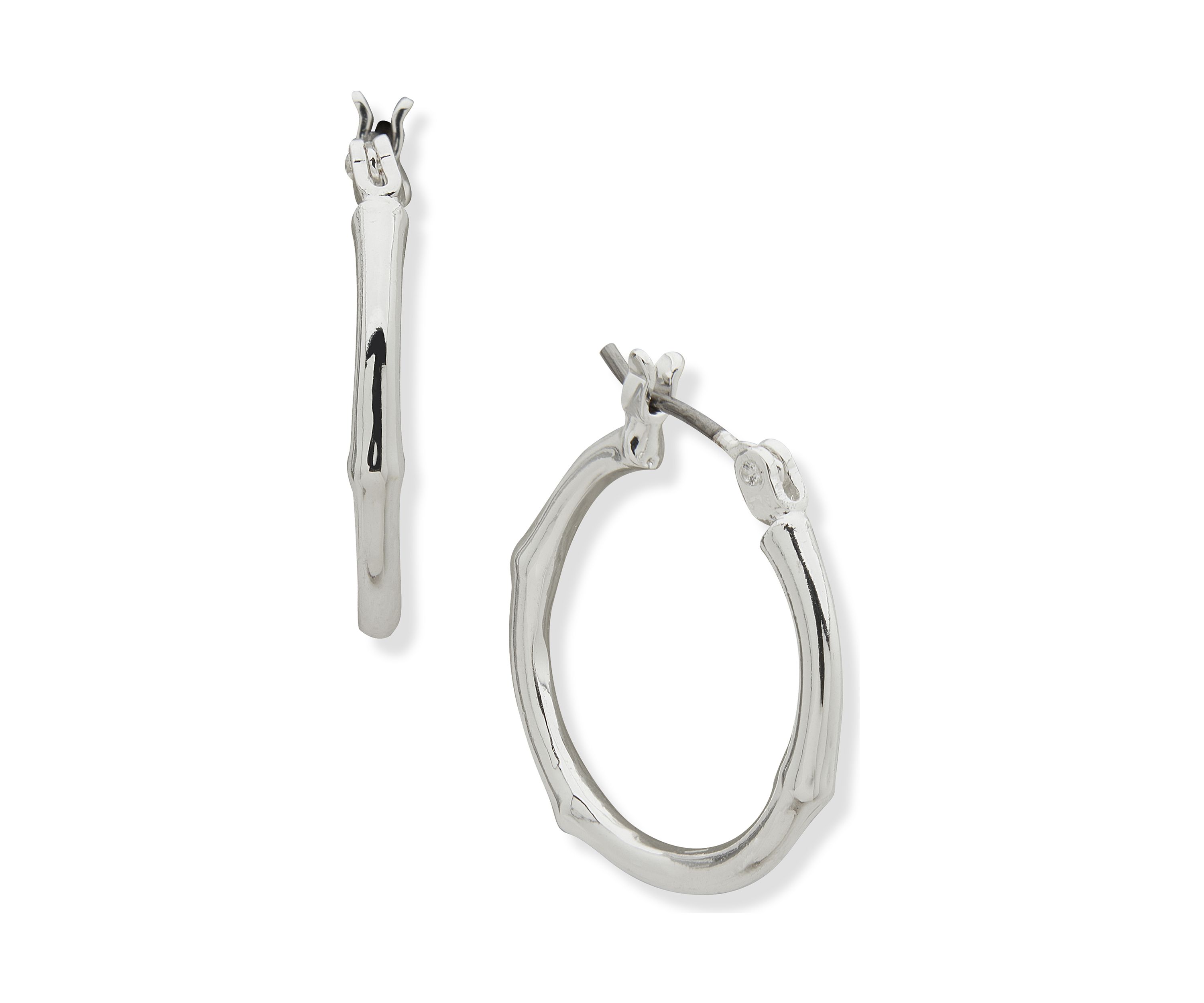 Silver Tone 20 Millimeter Small Bamboo Hoop Earrings