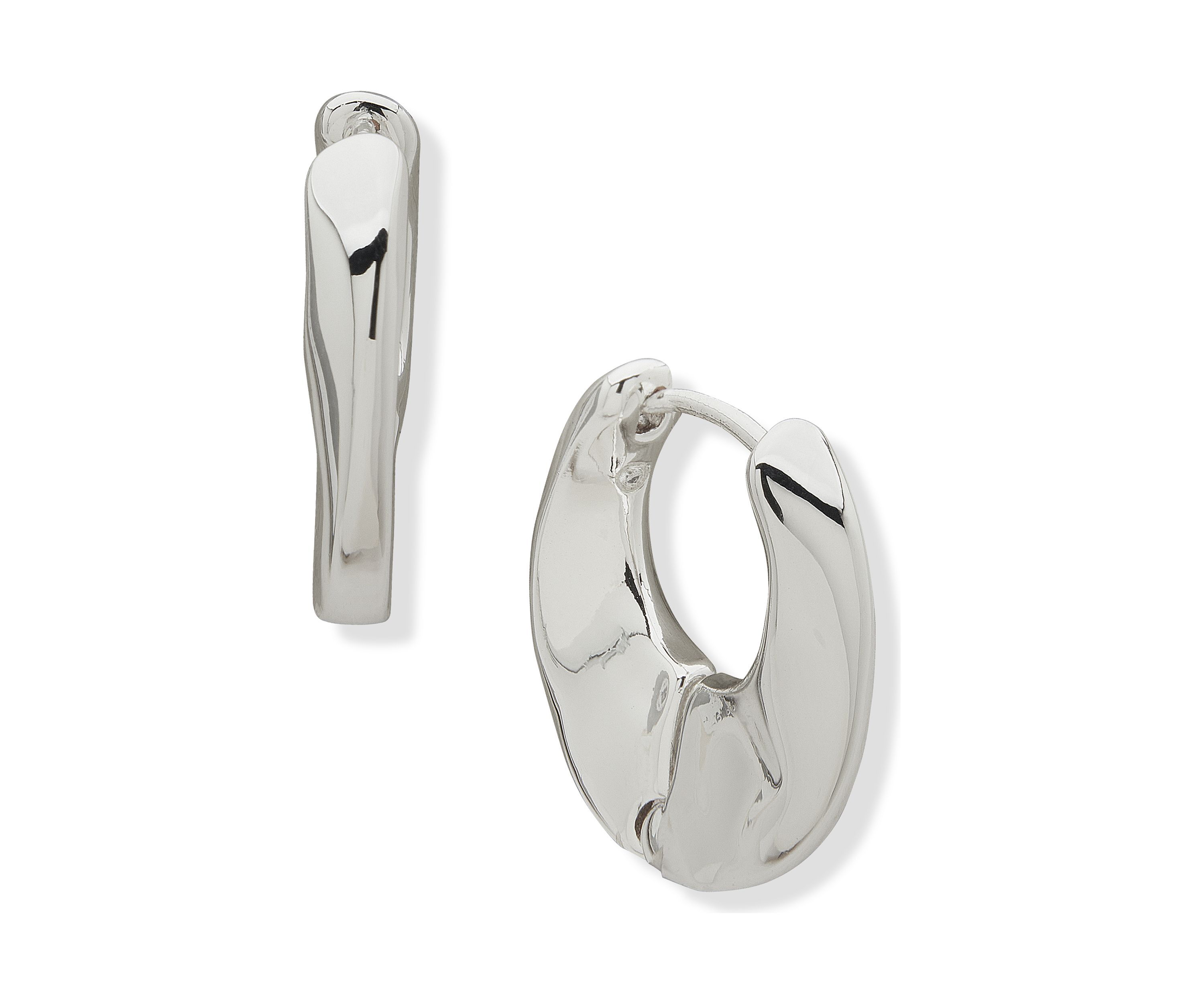 Silver Tone 21 Millimeter Molten Huggie Hoop Earrings