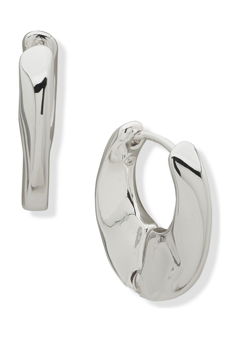 Silver Tone 21 Millimeter Molten Huggie Hoop Earrings