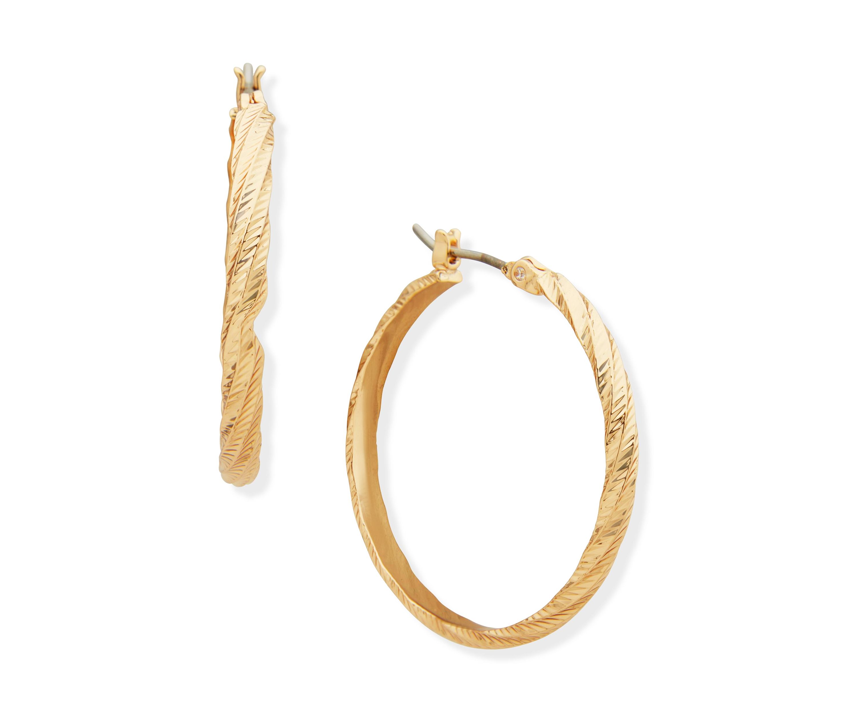 Gold Tone 30 Millimeter Twisted Hoop Earrings