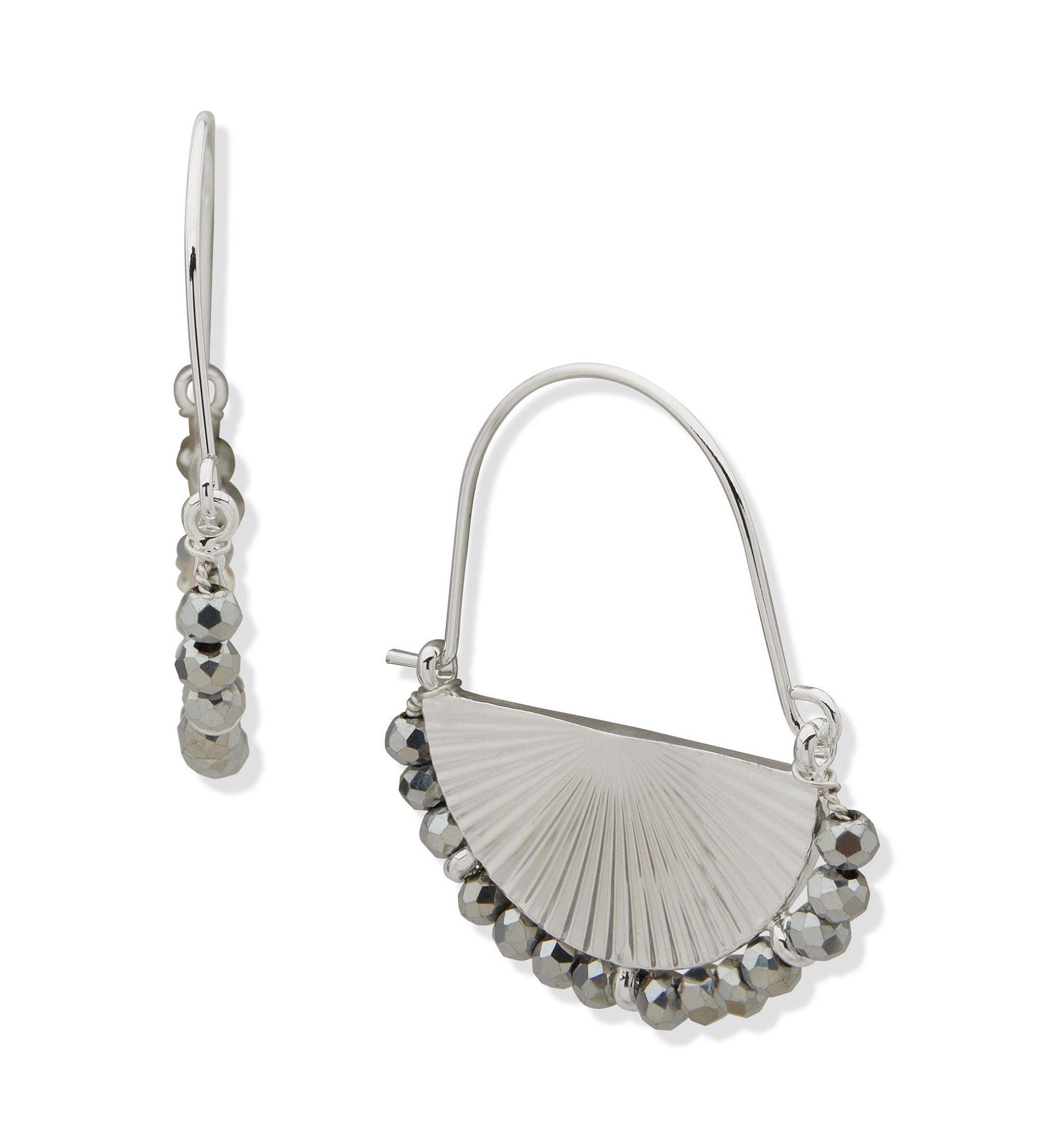 Silver Tone 34 Millimeter Fan Hoop Earrings