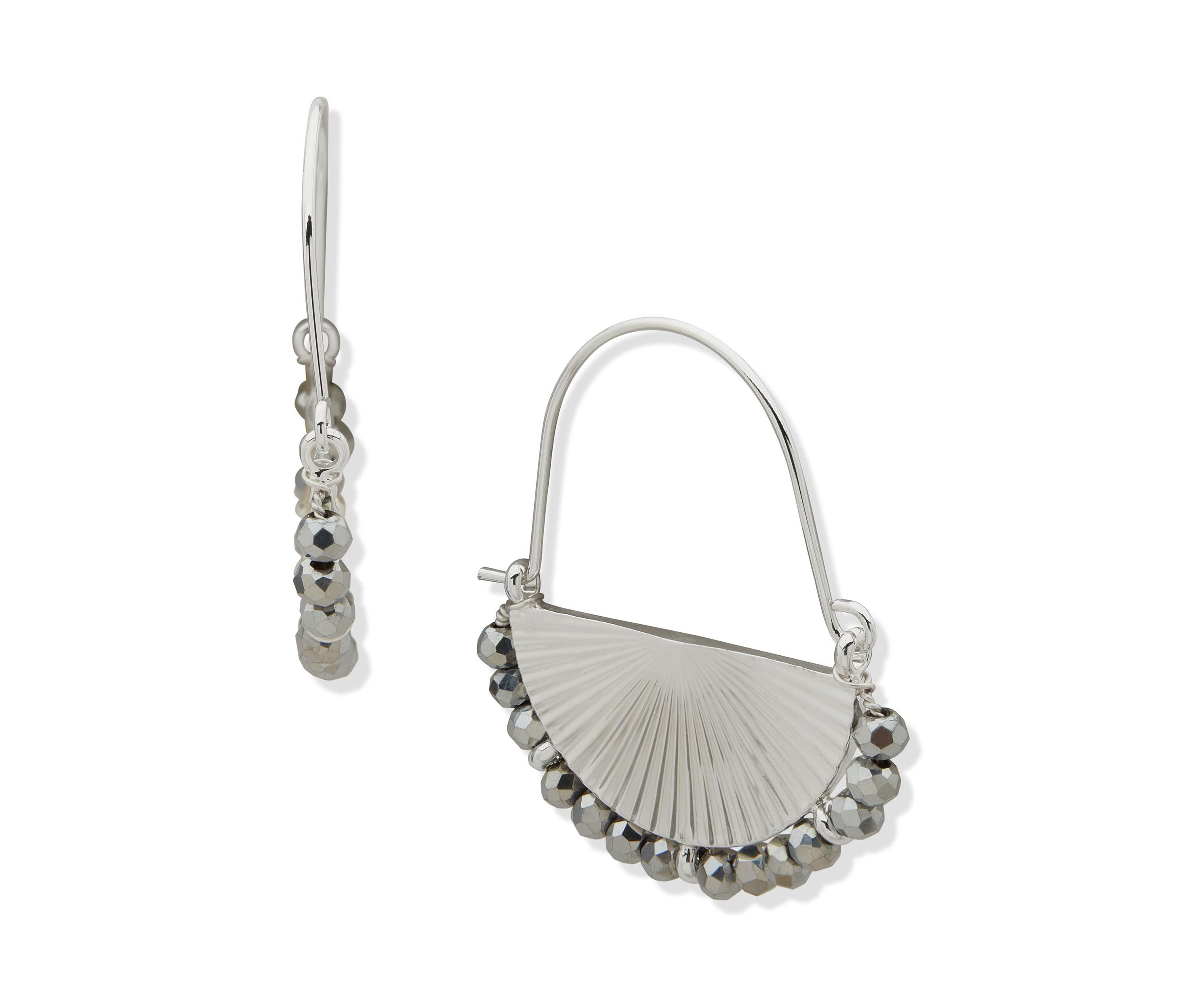 Silver Tone 34 Millimeter Fan Hoop Earrings