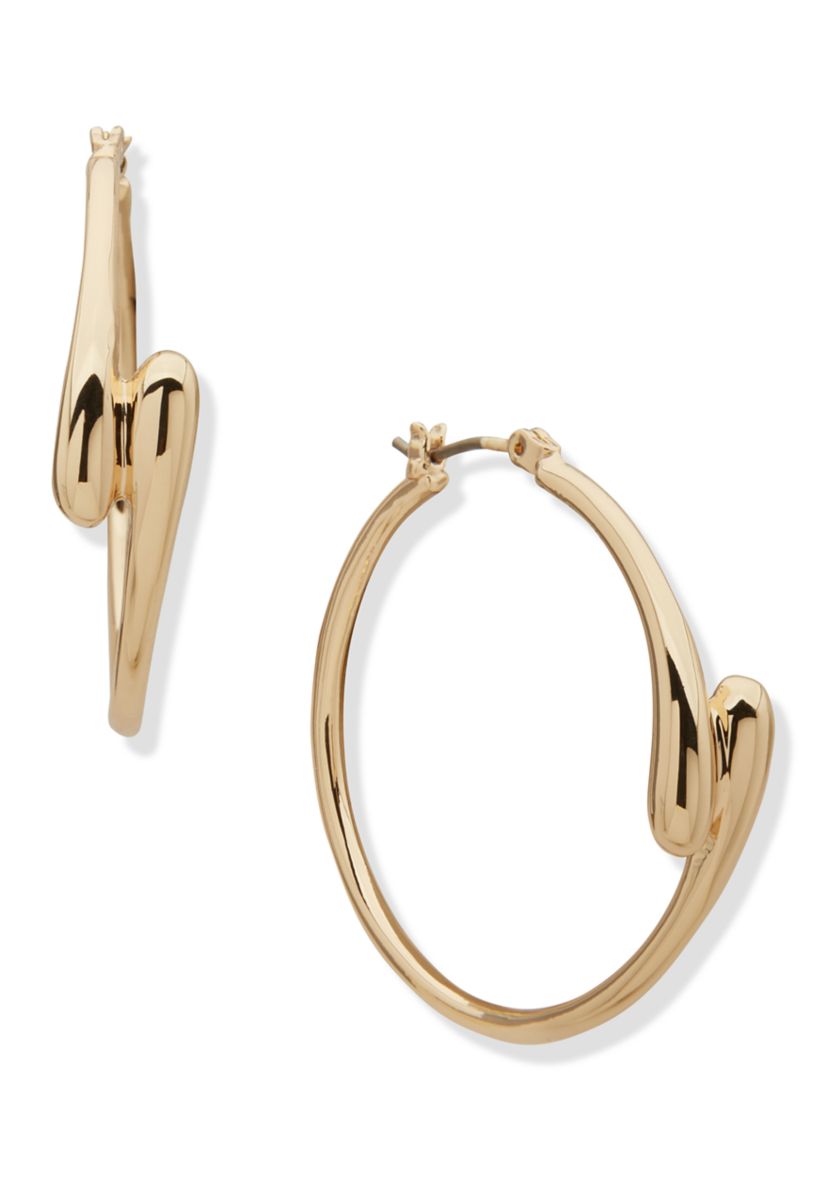 Gold Tone 36 Millimeter Overlap Hoop Earrings