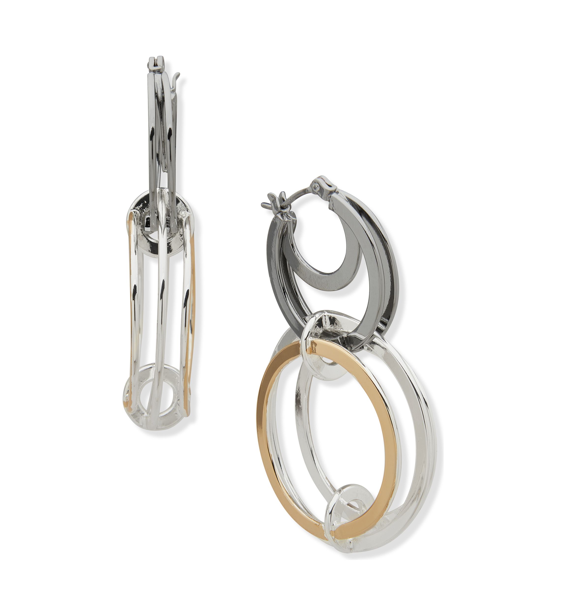 Tri Tone 46 Millimeter Double Drop Hoop Earrings