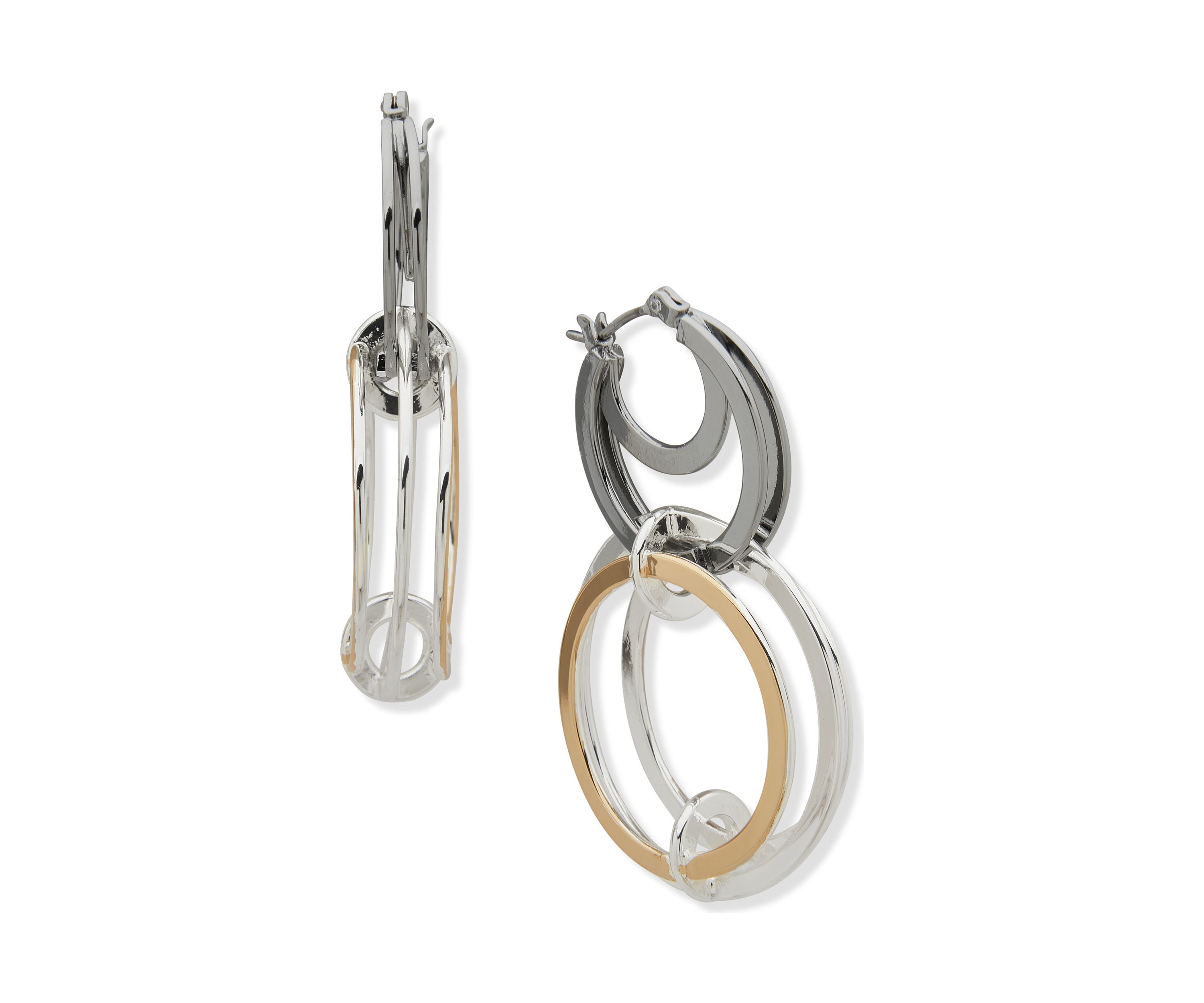 Tri Tone 46 Millimeter Double Drop Hoop Earrings