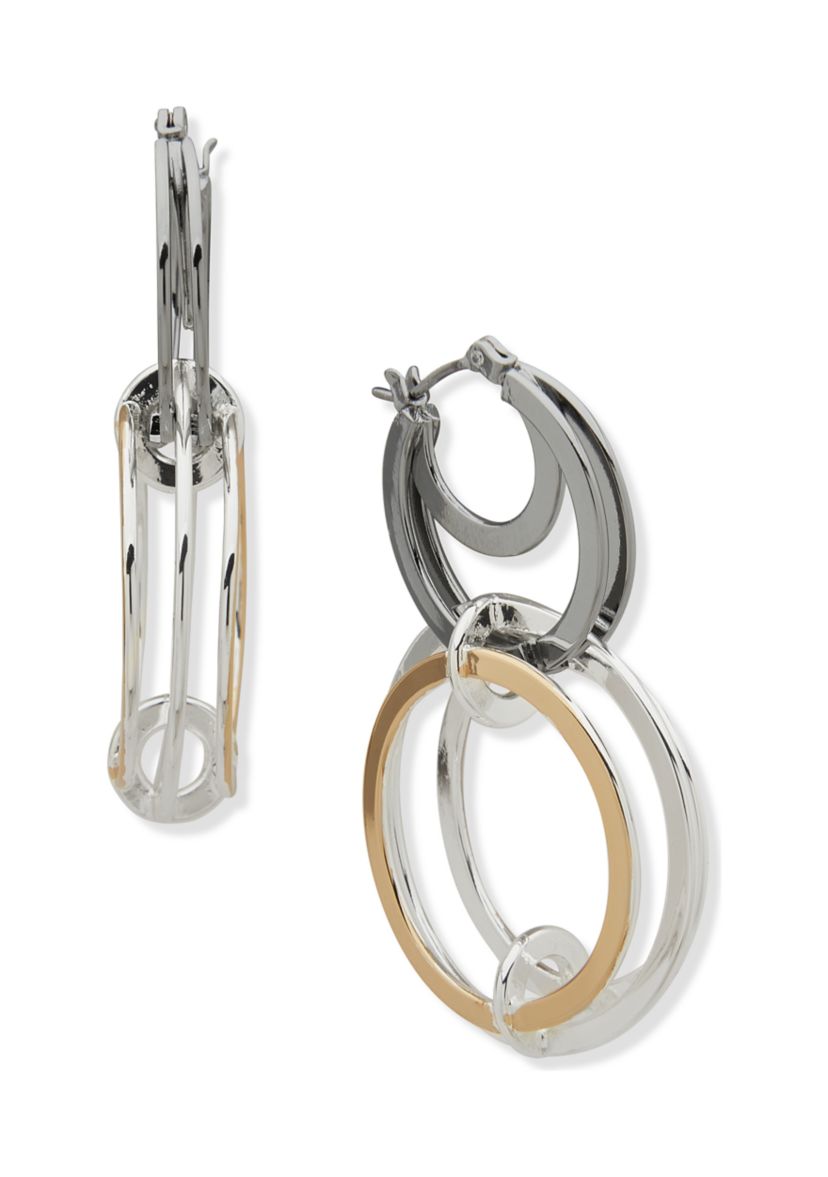 Tri Tone 46 Millimeter Double Drop Hoop Earrings