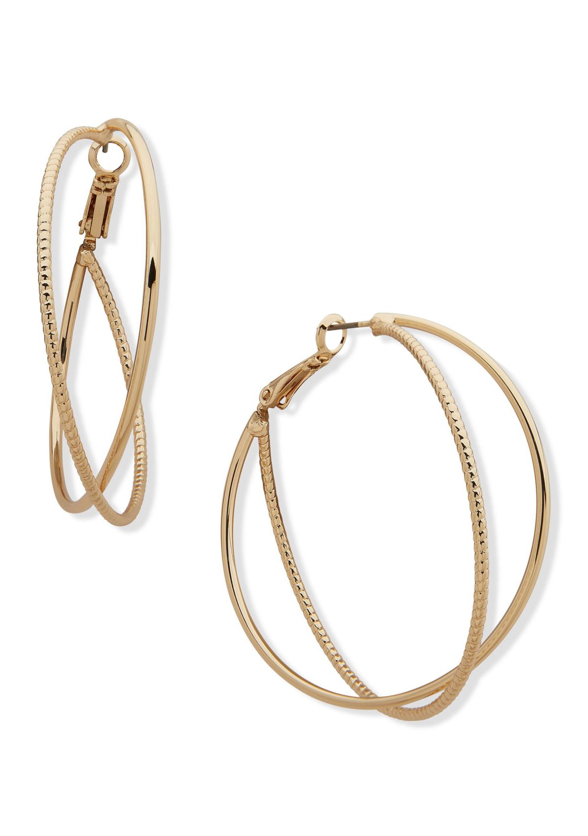 Gold Tone 50 Millimeter Twisted Click Top Hoop Earrings