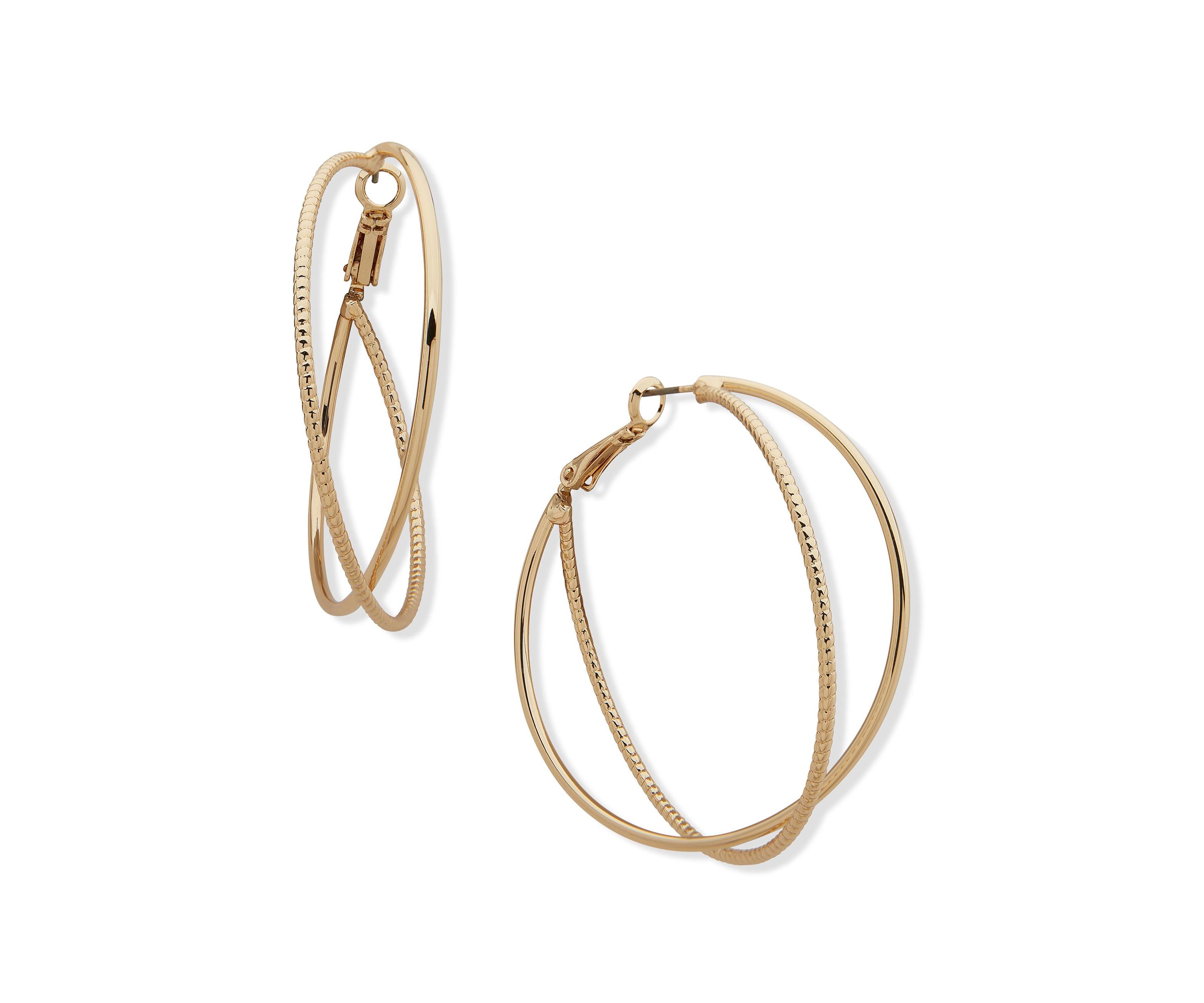 Gold Tone 50 Millimeter Twisted Click Top Hoop Earrings