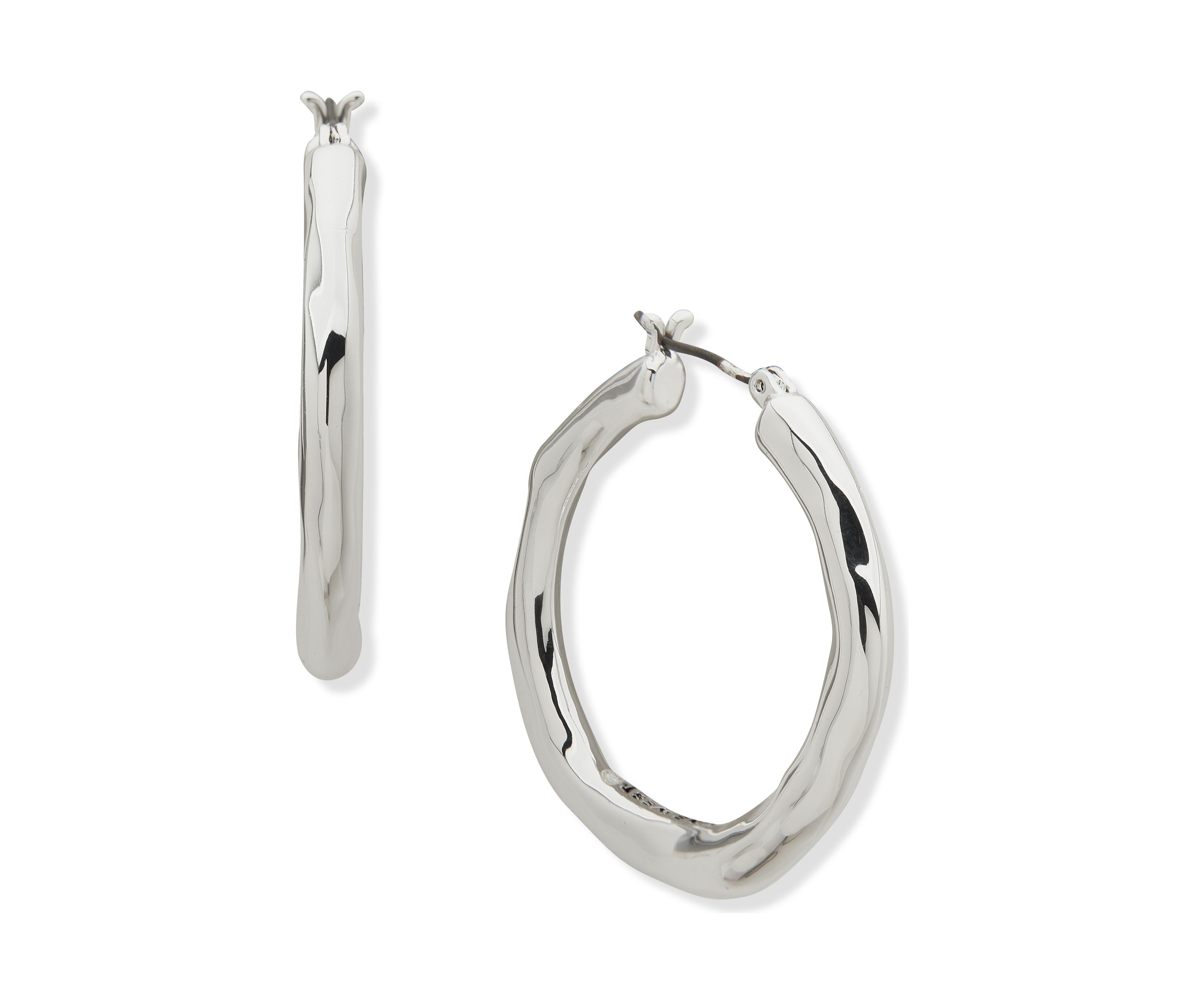 Silver Tone 56 Millimeter Molten Tube Hoop Earrings