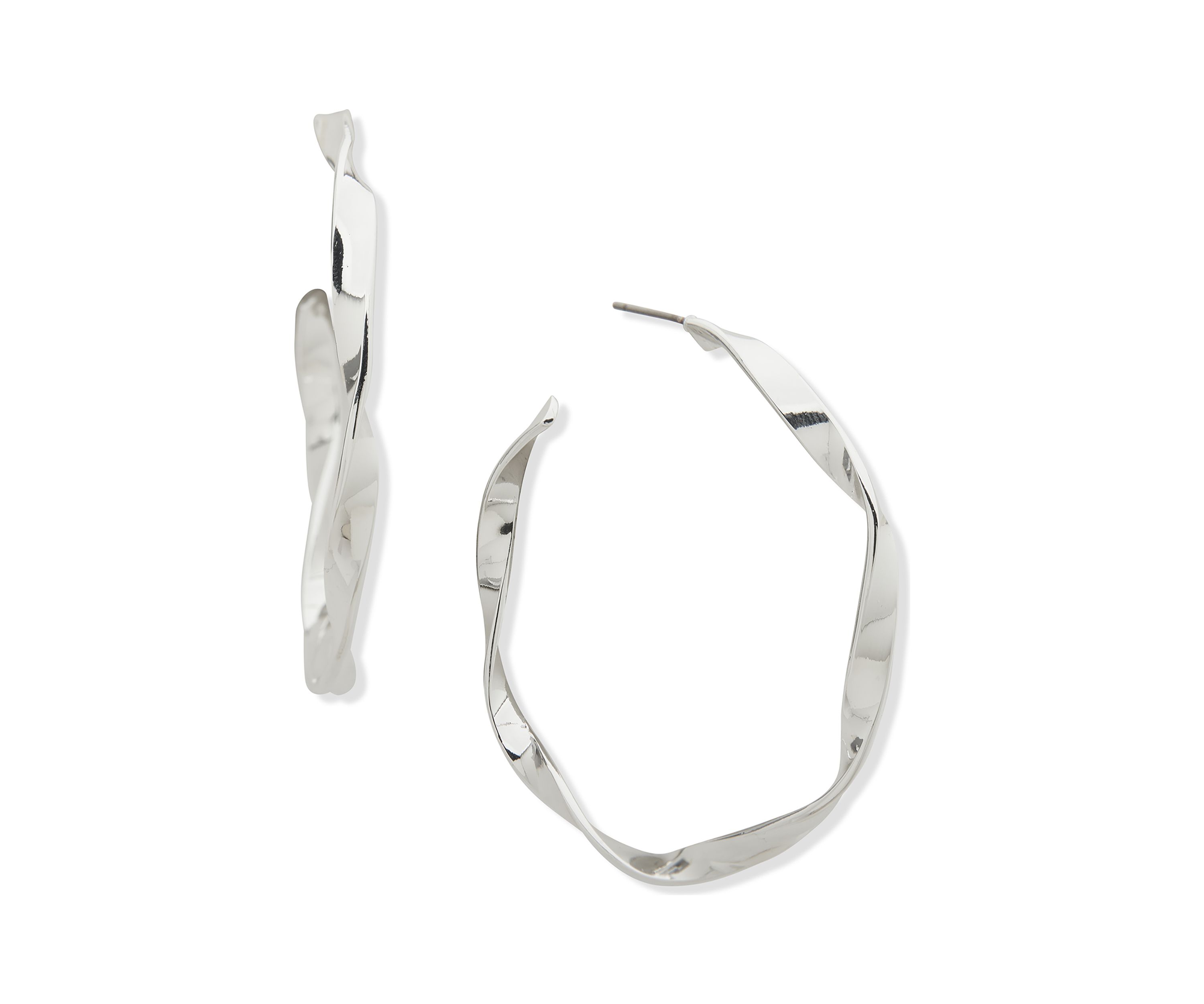 Silver Tone 56 Millimeter Twisted Hoop Earrings