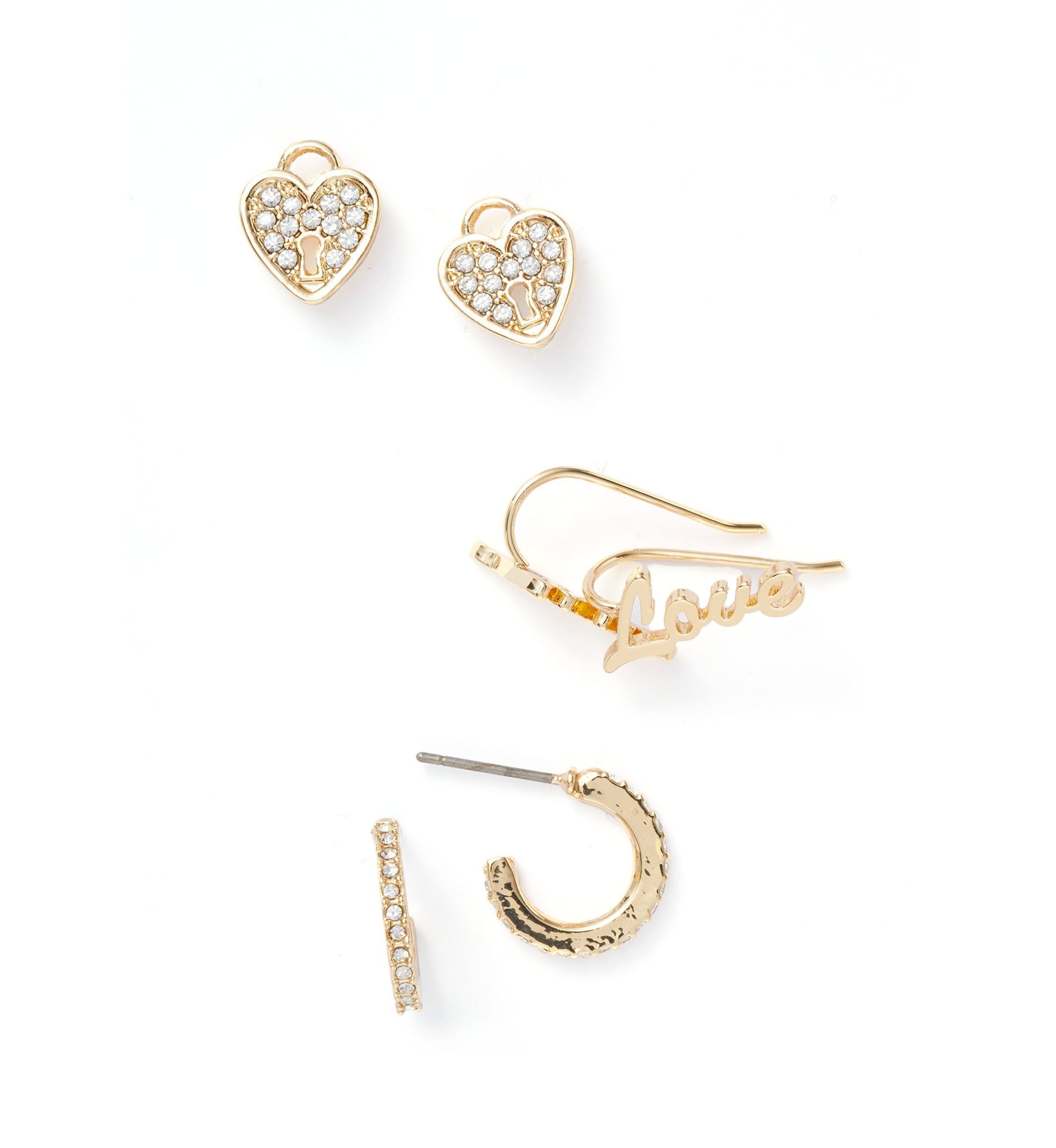 Gold Tone Charm Trio Earrings Set