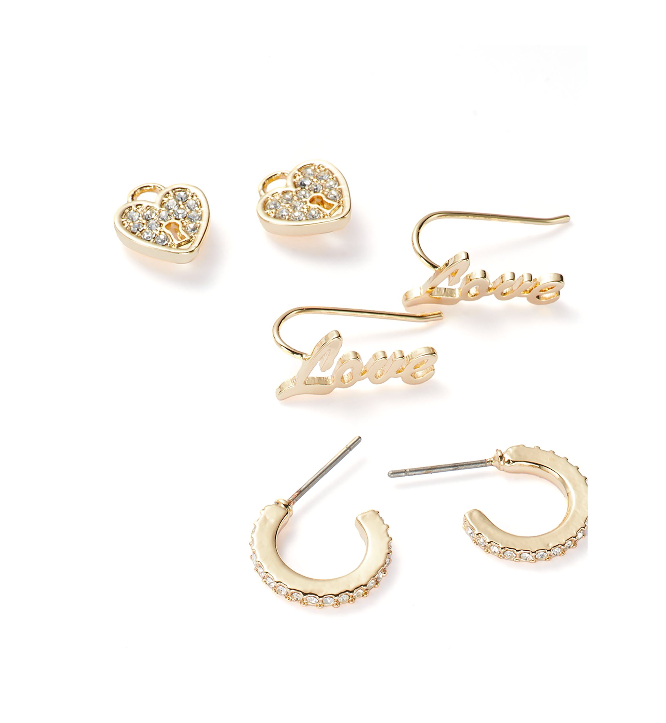 Gold Tone Charm Trio Earrings Set