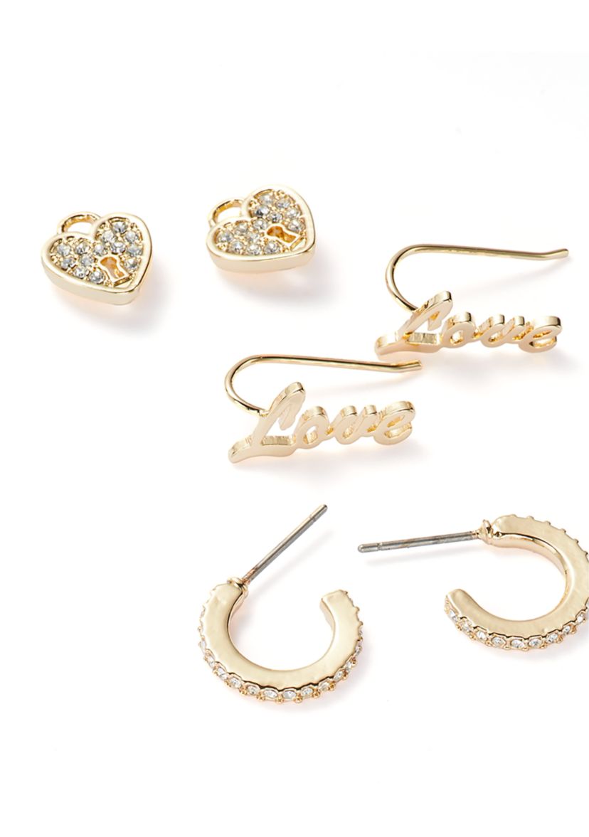 Gold Tone Charm Trio Earrings Set