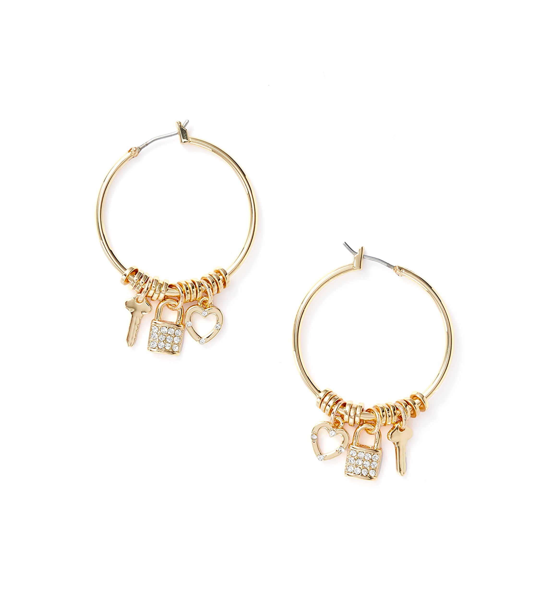 Gold Tone Charm Hoop Earrings