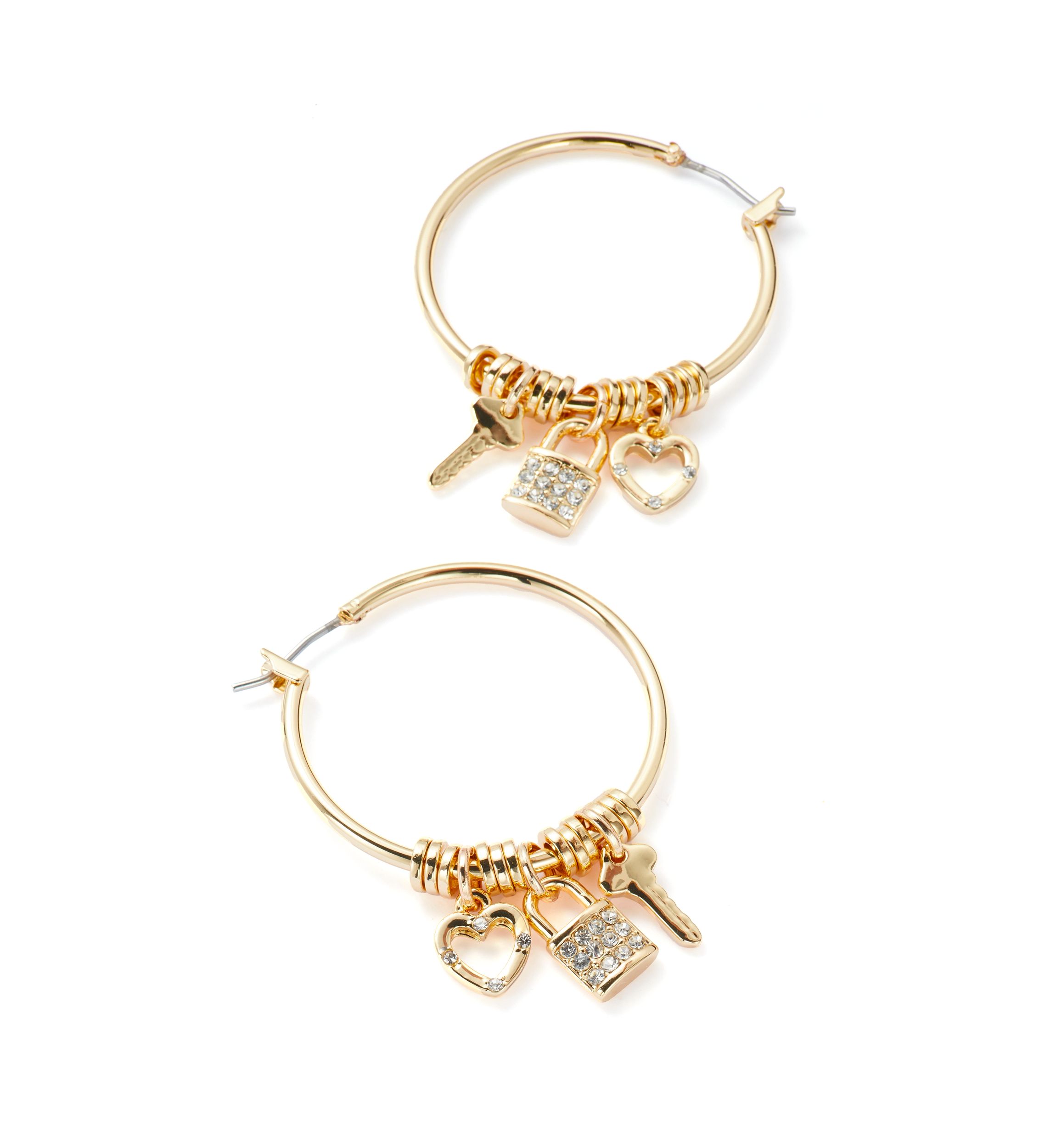 Gold Tone Charm Hoop Earrings