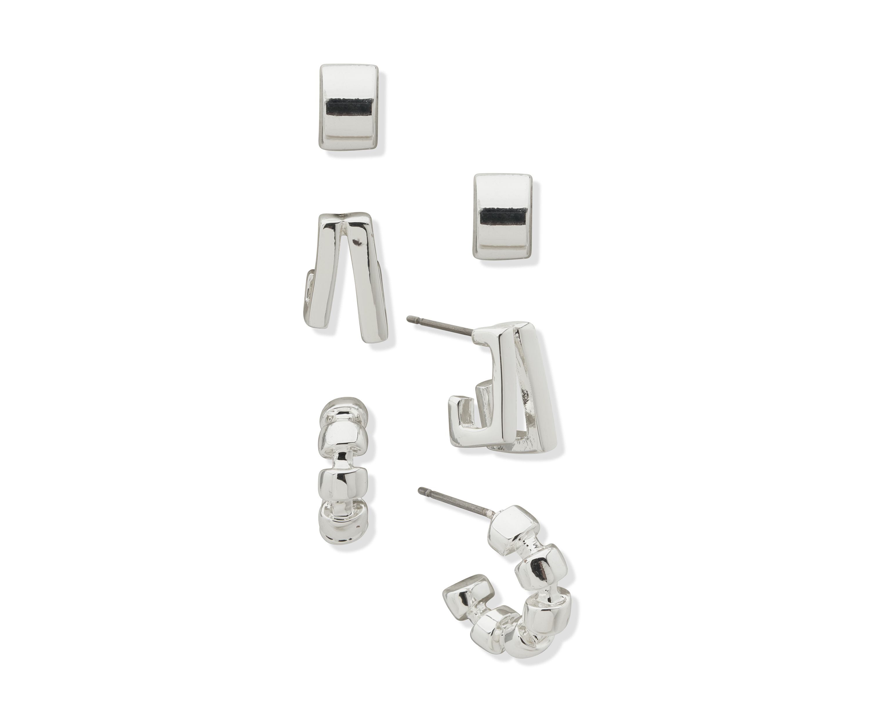Silver Tone Bar Trio Earrings