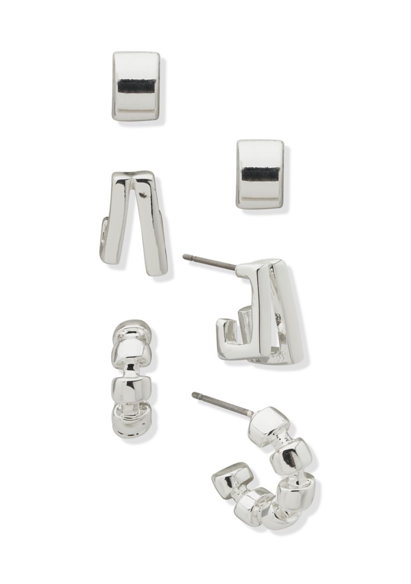 Silver Tone Bar Trio Earrings