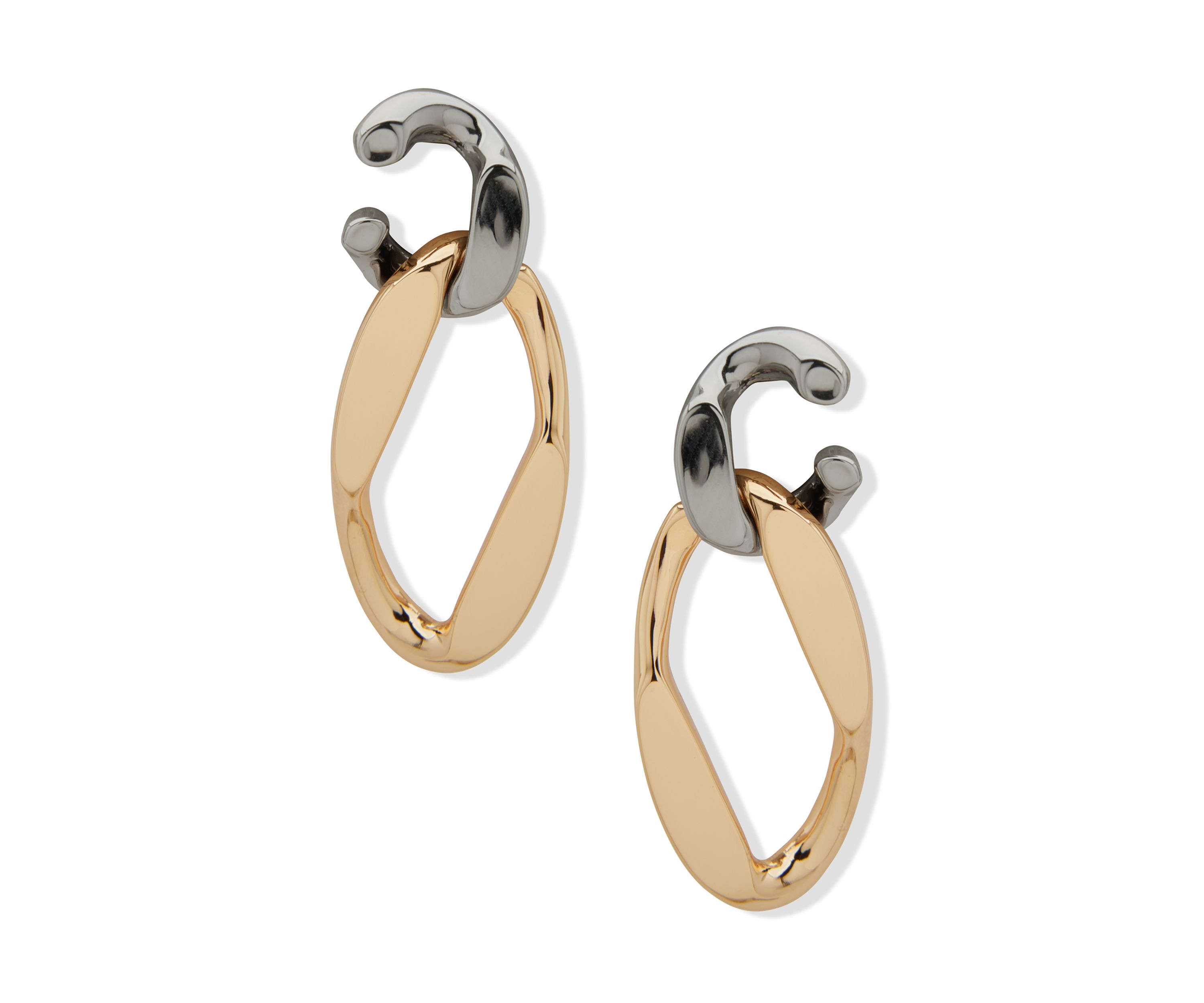 Two Tone Multi Link Double Drop Earrings