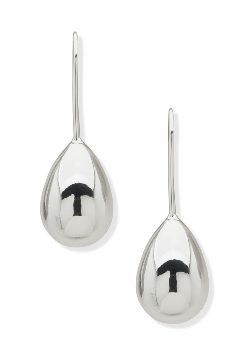 Silver Tone Puffy Stud Threader Earrings