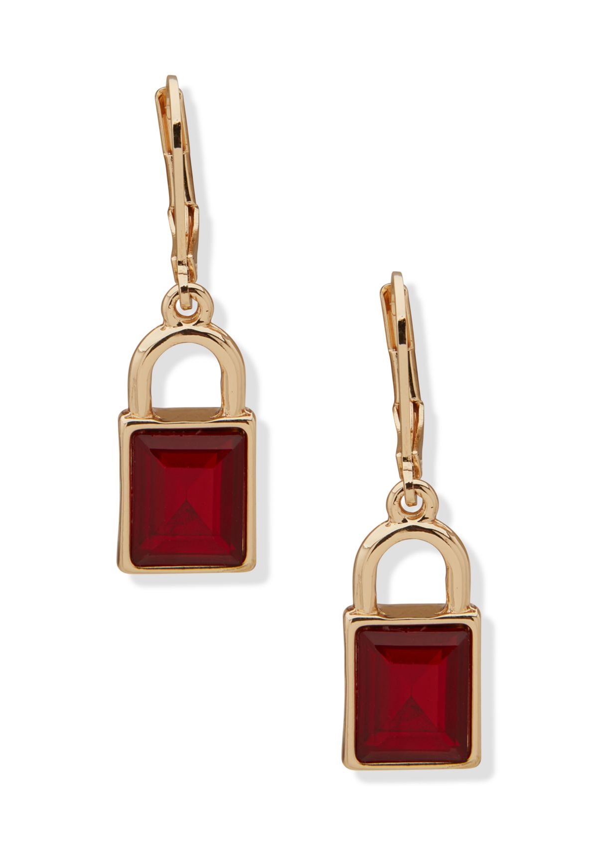 Gold-Tone Red Square Drop Earrings