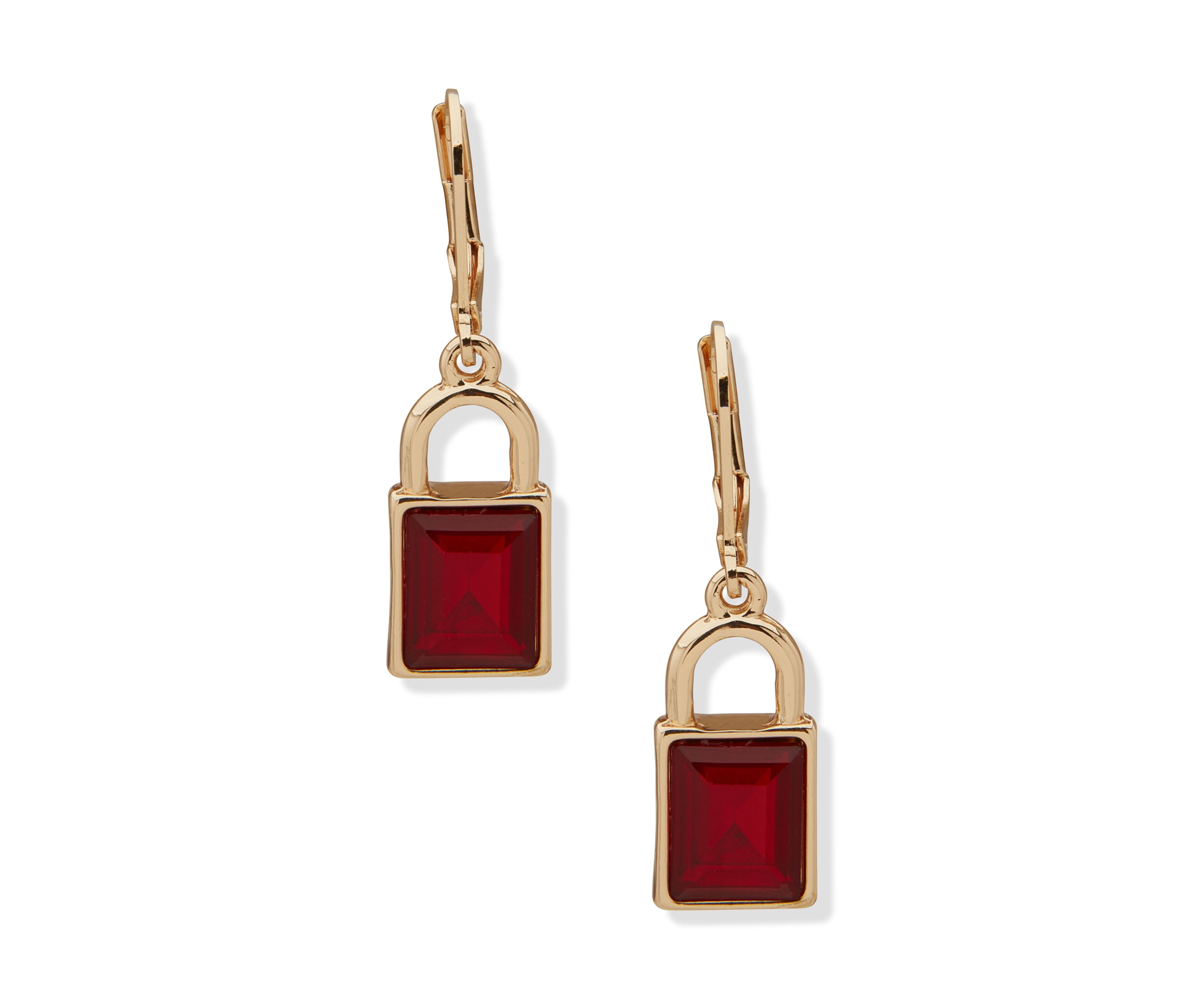 Gold-Tone Red Square Drop Earrings