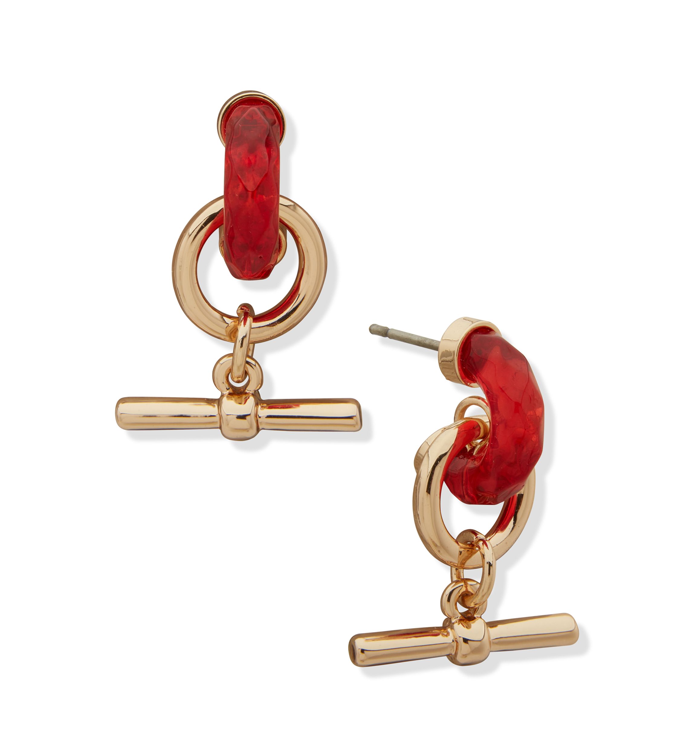 Red C Hoop gold tone  Drop Earrings