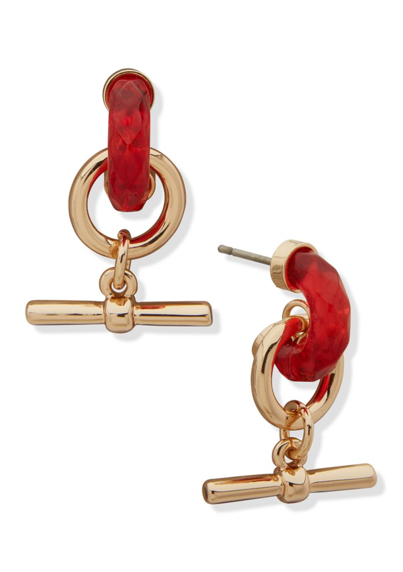 Red C Hoop gold tone  Drop Earrings