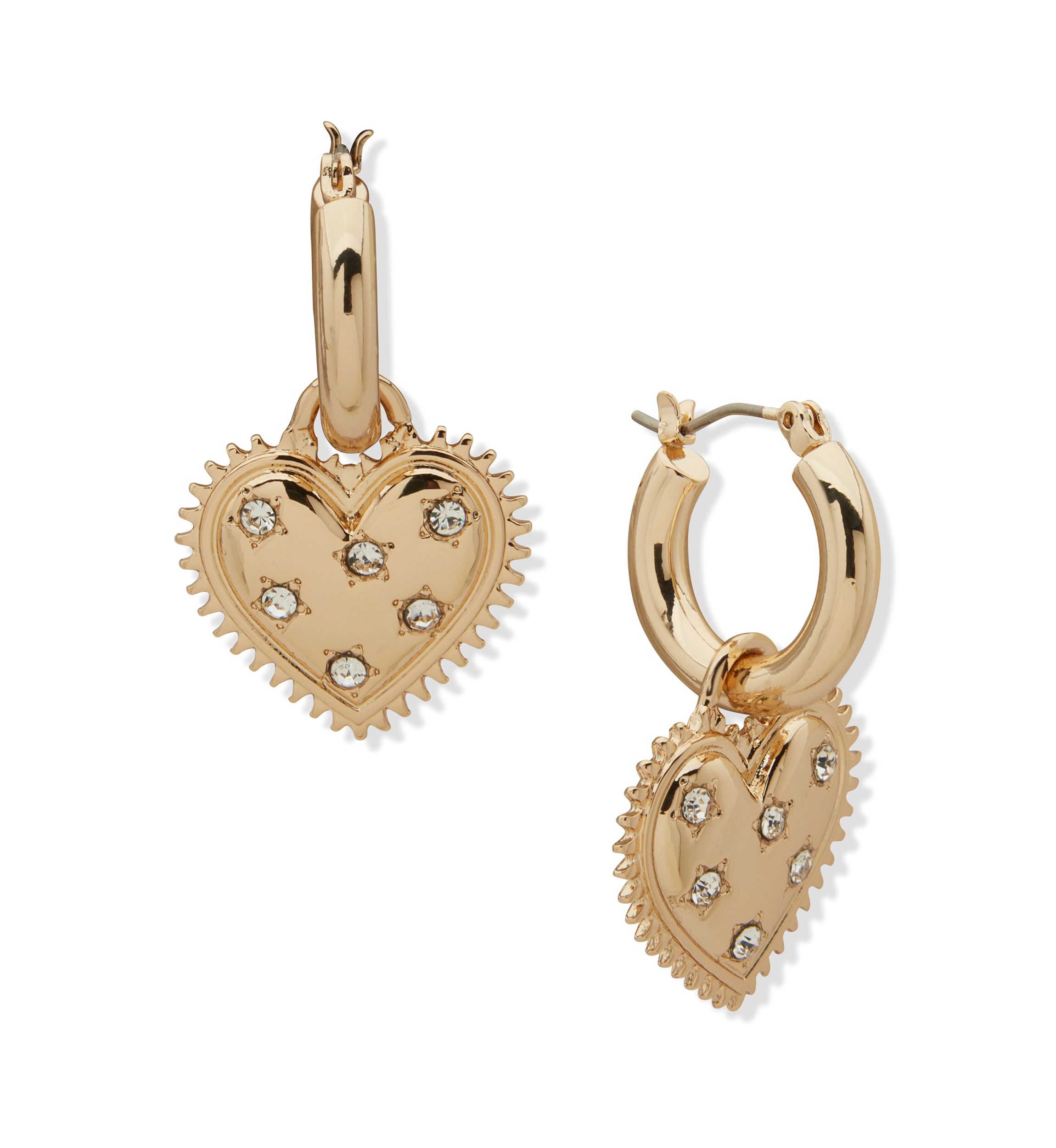 Gold Tone Crystal 18mm Hoop Heart Earrings