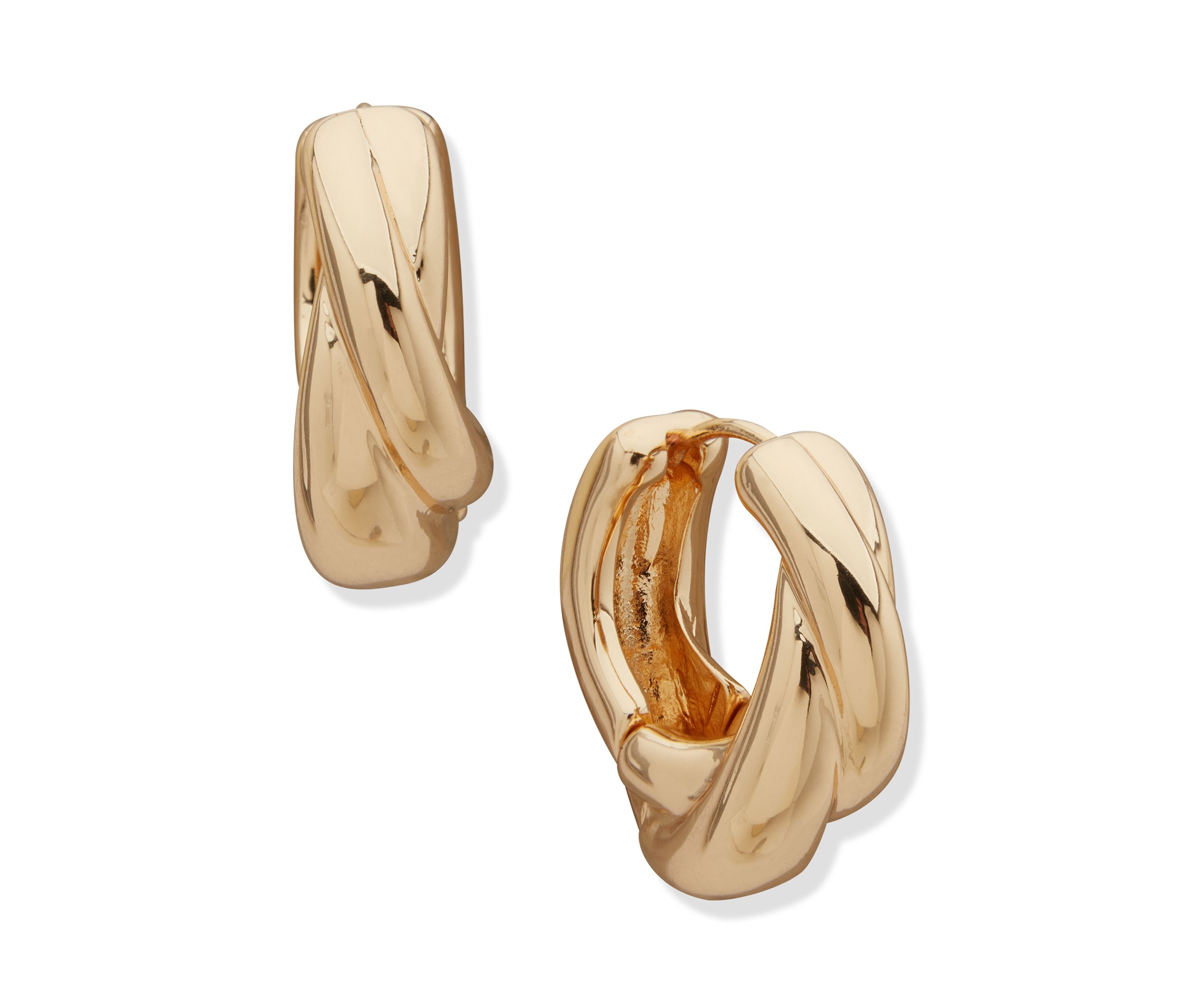 Twisted Gold Tone Huggie Earrings