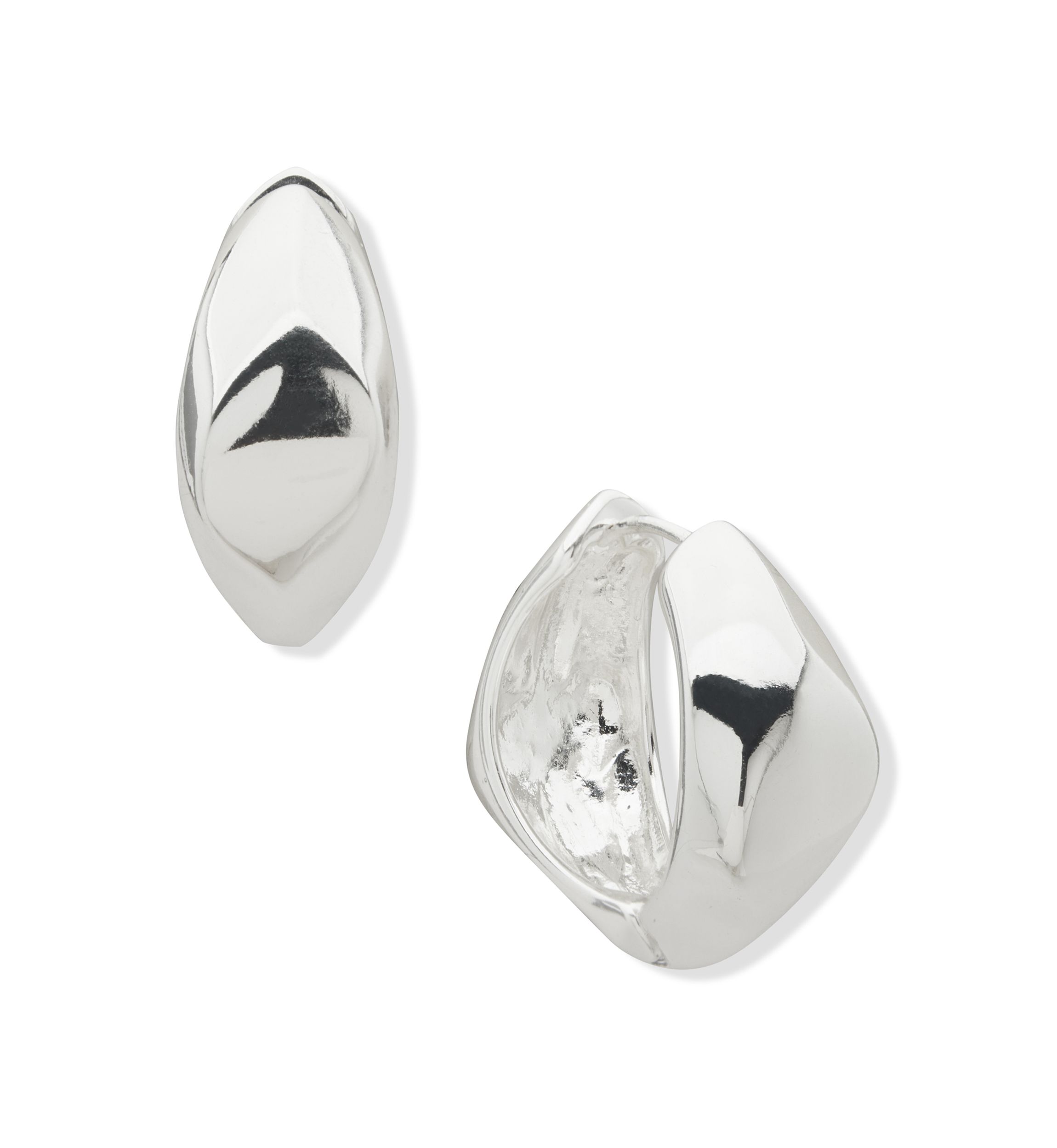 Silver Tone Chubby Faceted Huggie Earrings