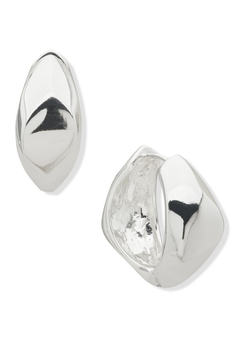 Silver Tone Chubby Faceted Huggie Earrings
