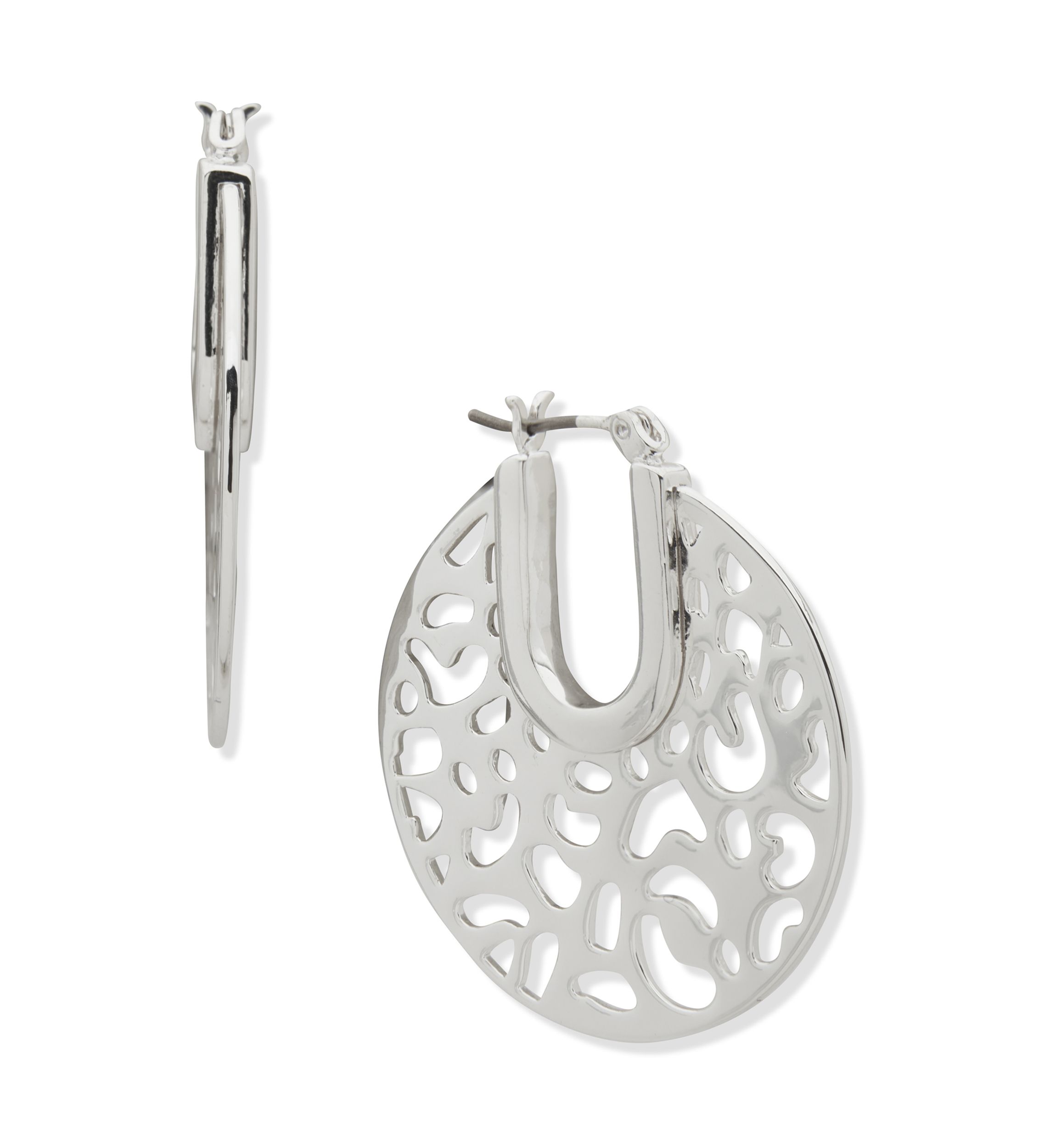 Silver Tone 31mm Cutout Hoop Earrings