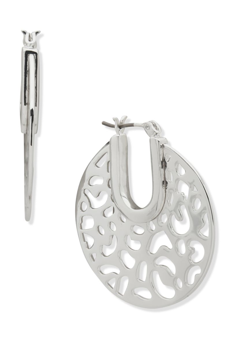 Silver Tone 31mm Cutout Hoop Earrings