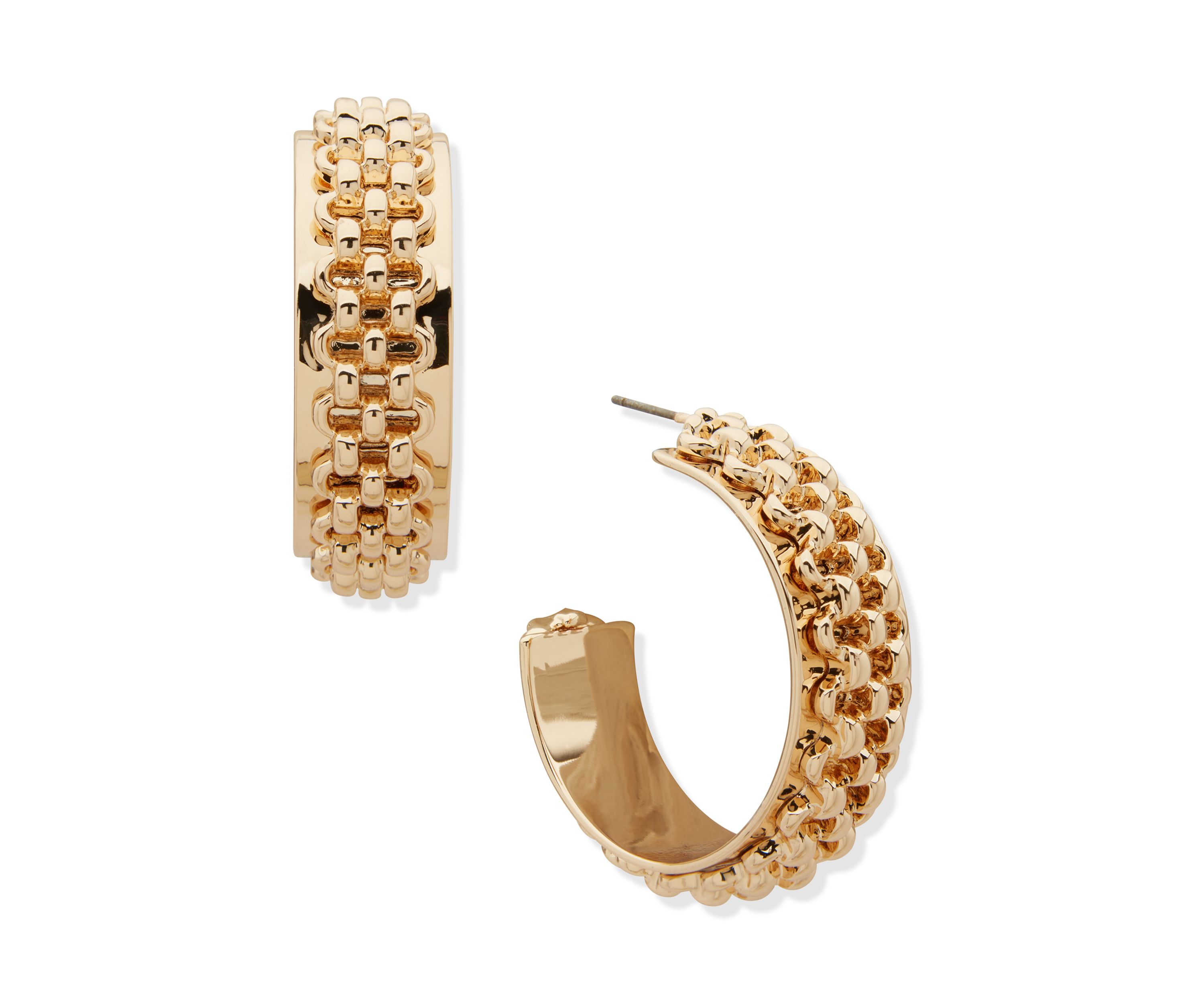 Gold Tone Chain Hoop Earrings