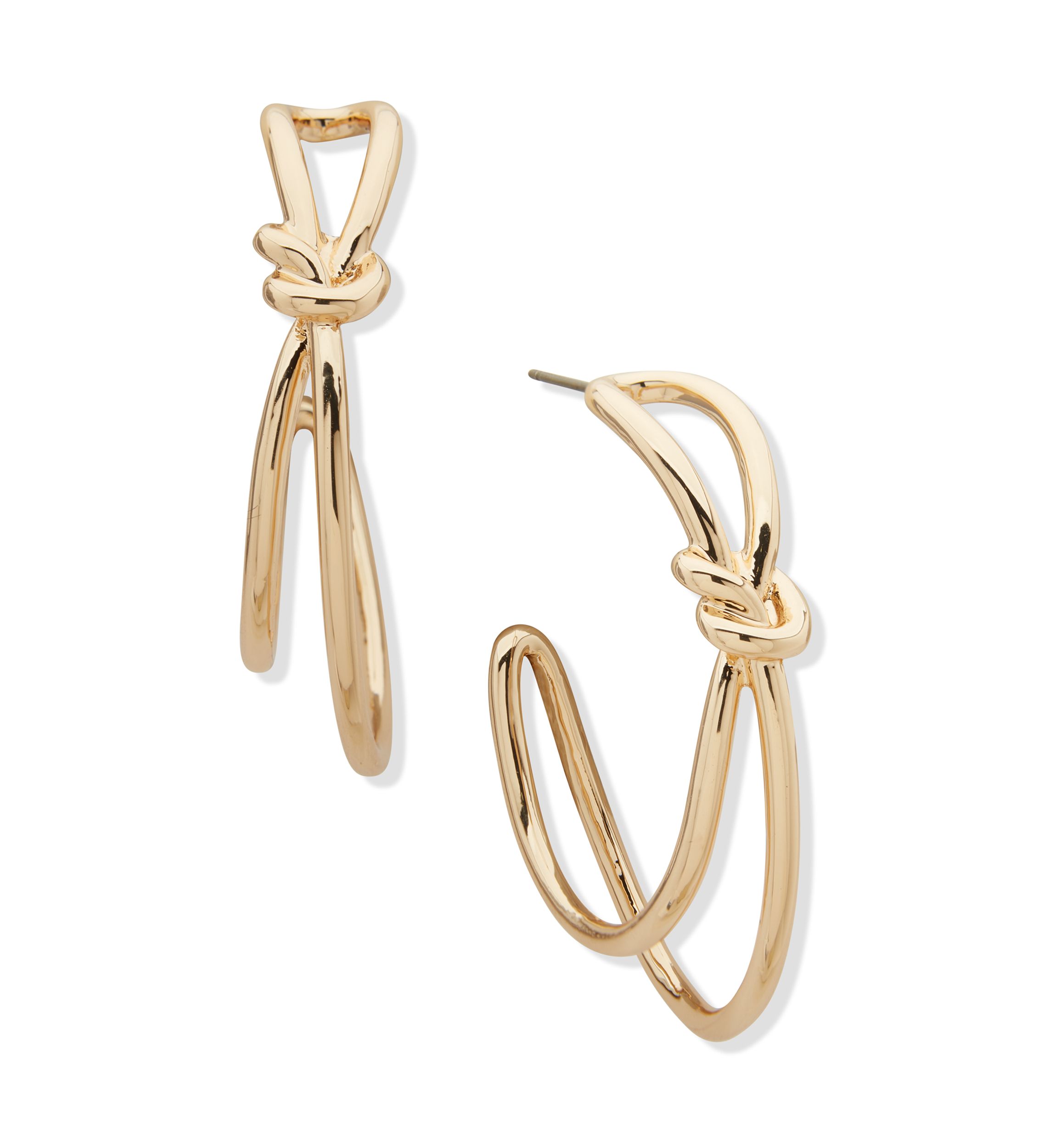 Gold Tone Knot C Hoop Earrings