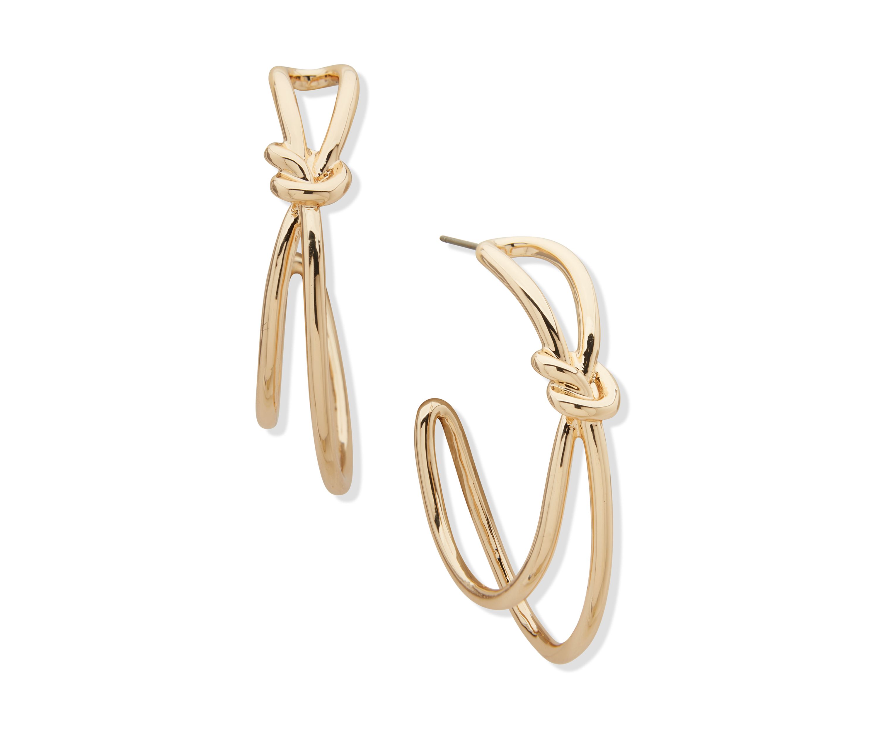 Gold Tone Knot C Hoop Earrings