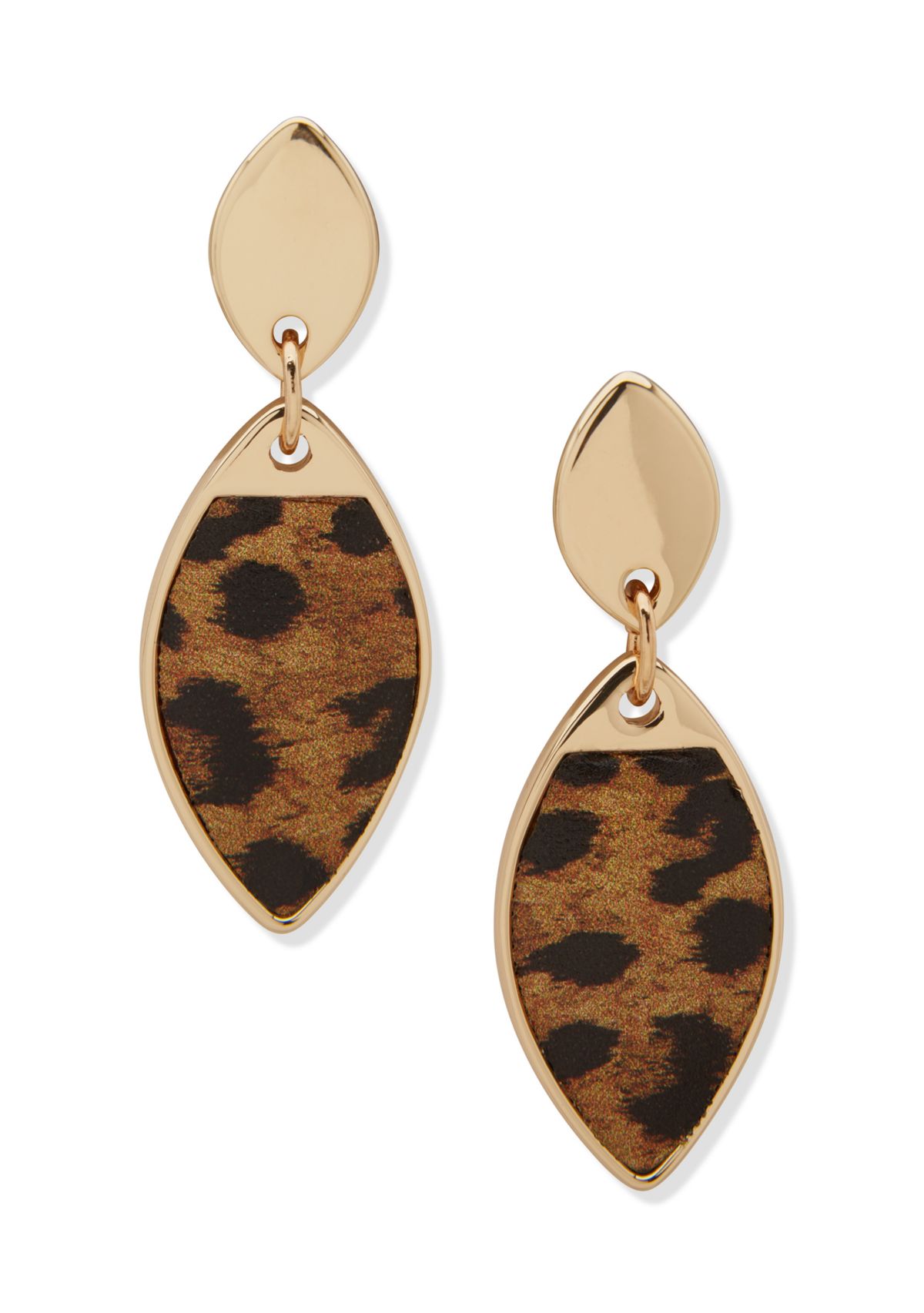 Gold Tone Brown Leopard Drop Earrings