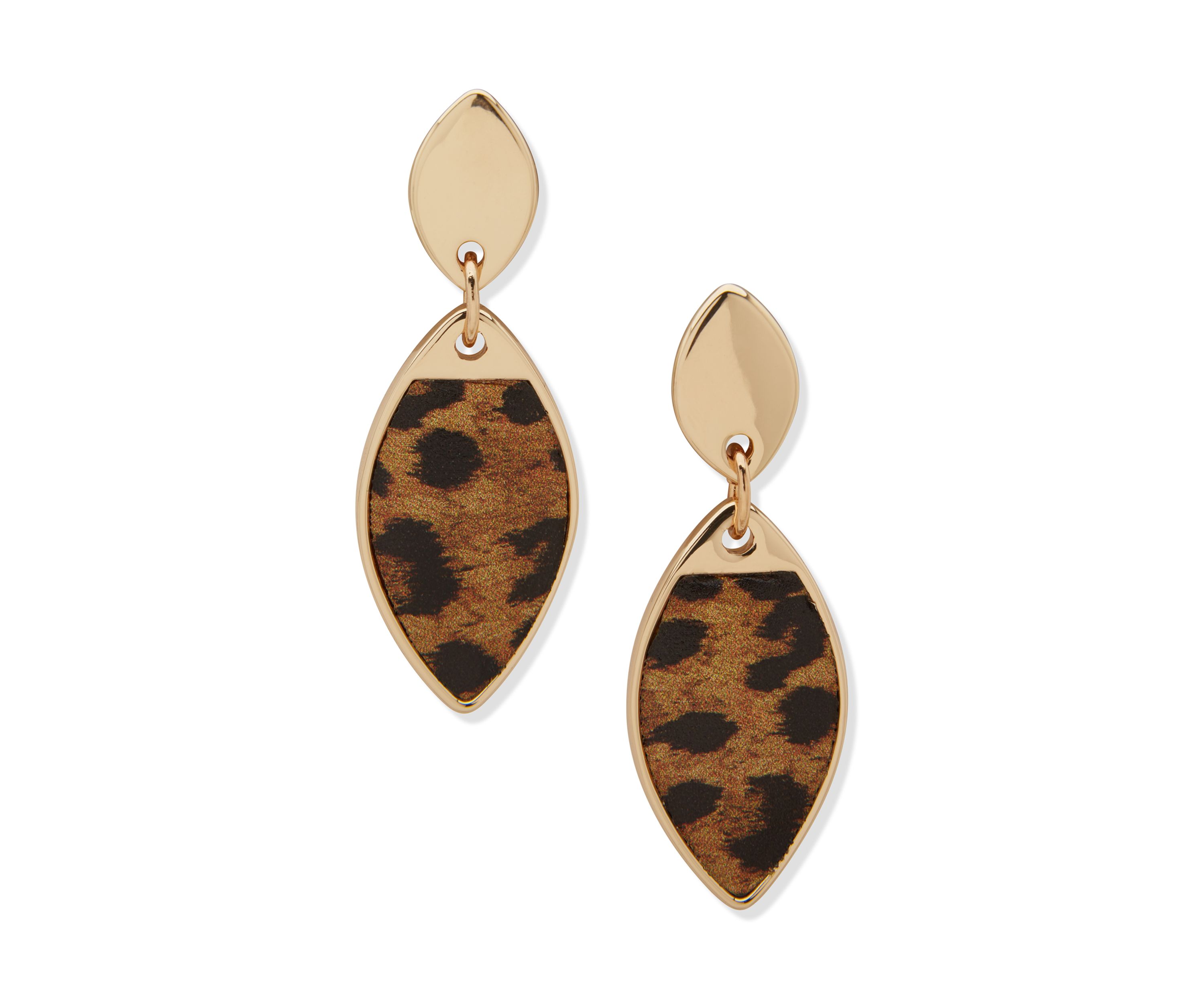 Gold Tone Brown Leopard Drop Earrings