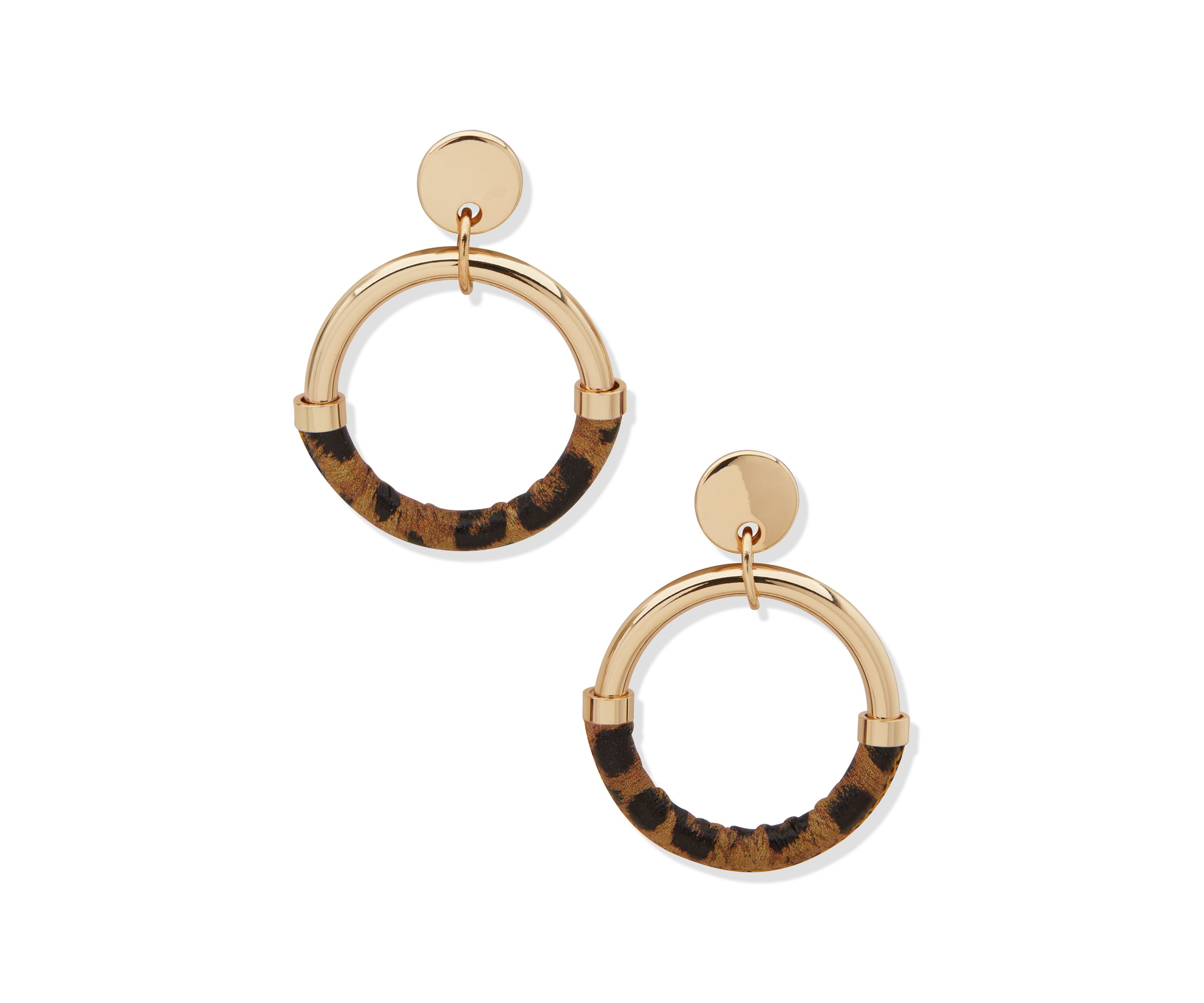 Gold Tone Brown Leopard Doorknocker Earrings