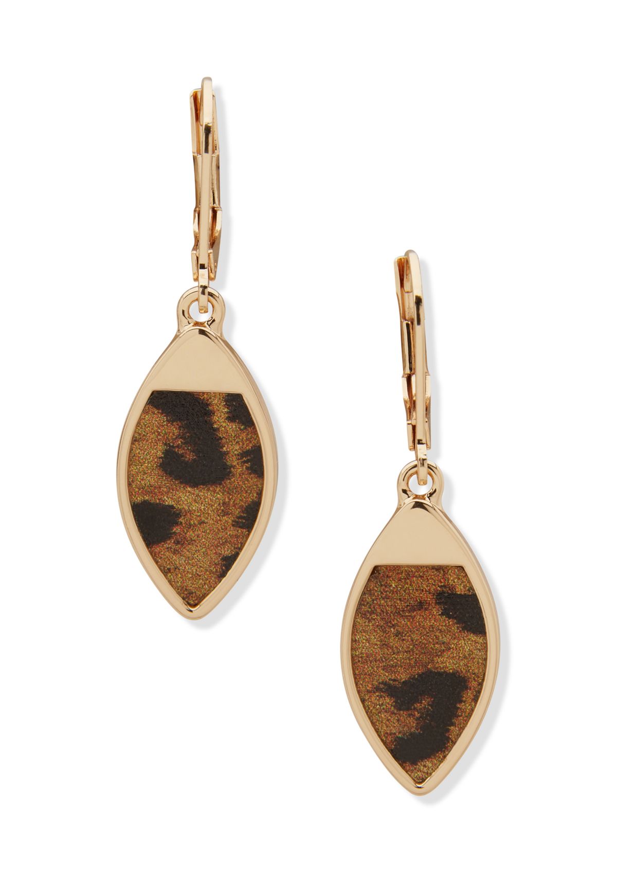Gold Tone Brown Small Leopard Drop Earrings
