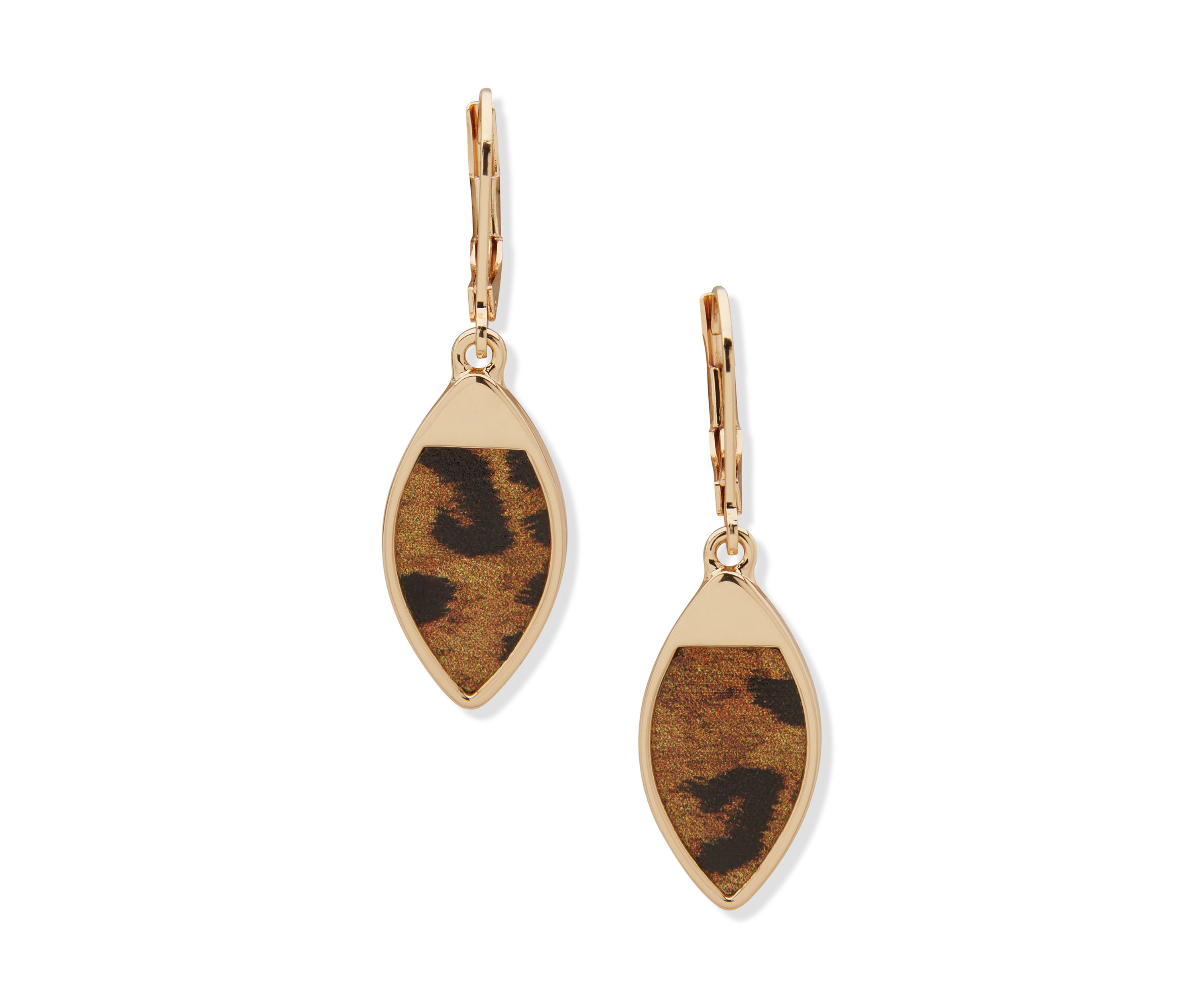 Gold Tone Brown Small Leopard Drop Earrings