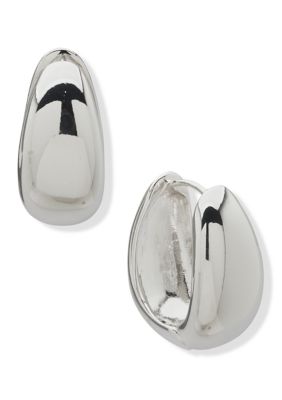 Nine West Puff Silver Tone Hoop Earrings