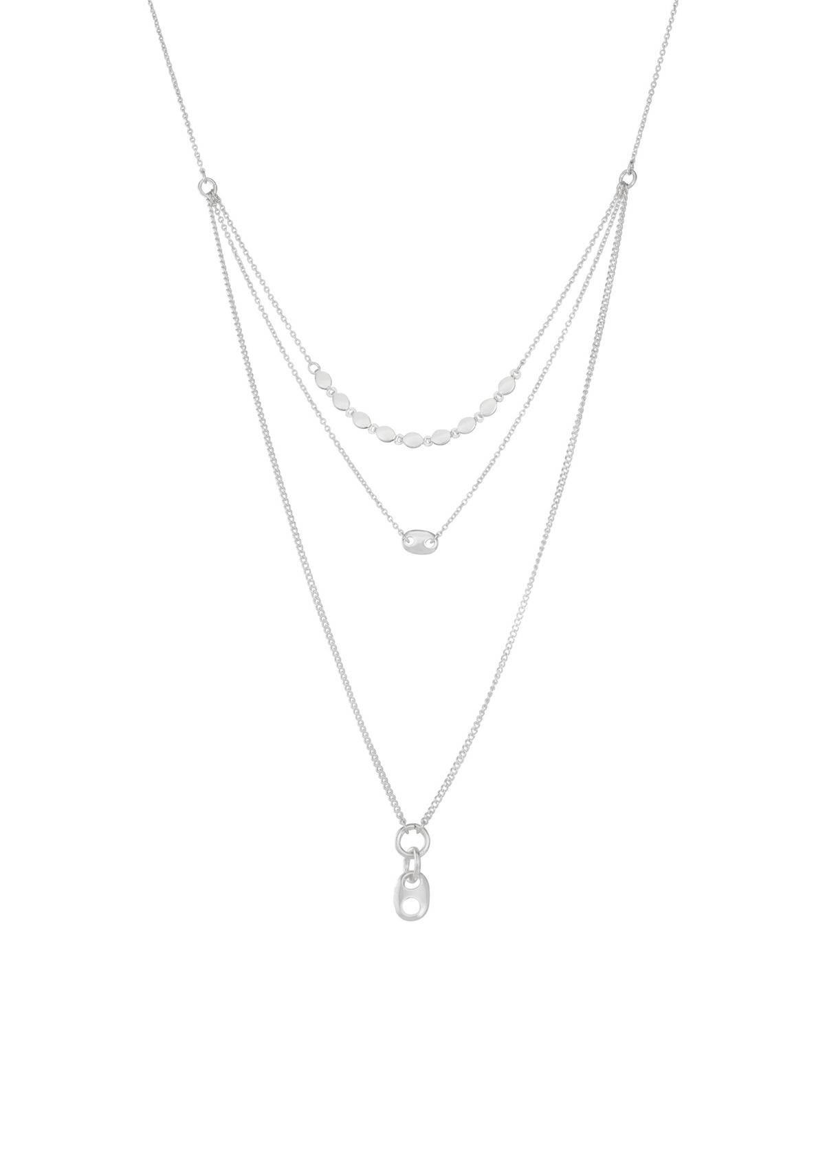 Silver Tone 16 Inch Oval Multi Row Necklace