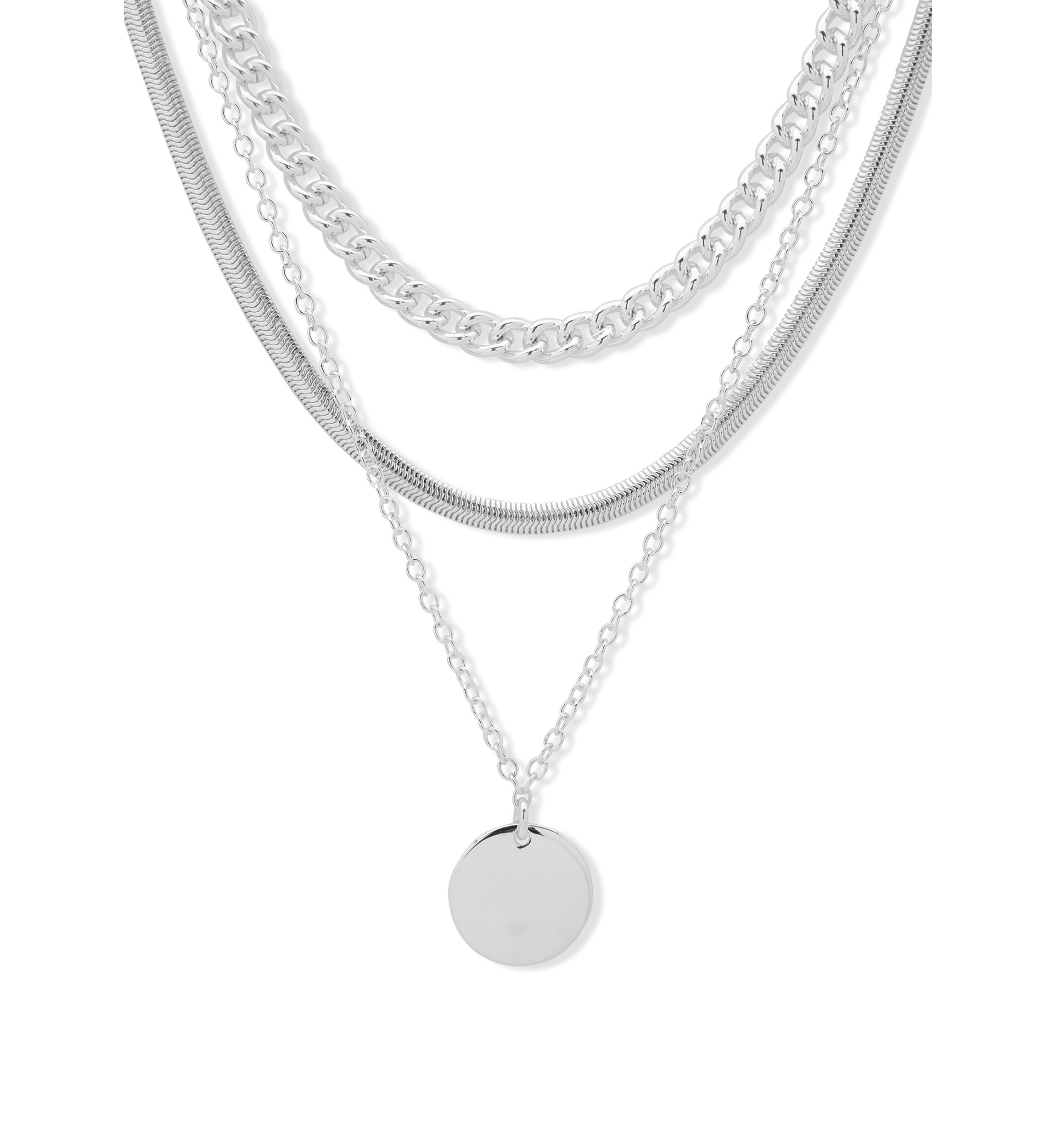 Silver Tone 17 Inch Multi Row Pendant Necklace