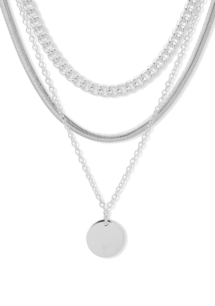 Silver Tone 17 Inch Multi Row Pendant Necklace