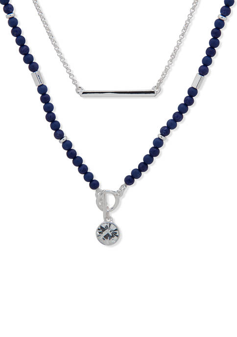 Silver Tone Blue 17" Layered Pendant Necklace 